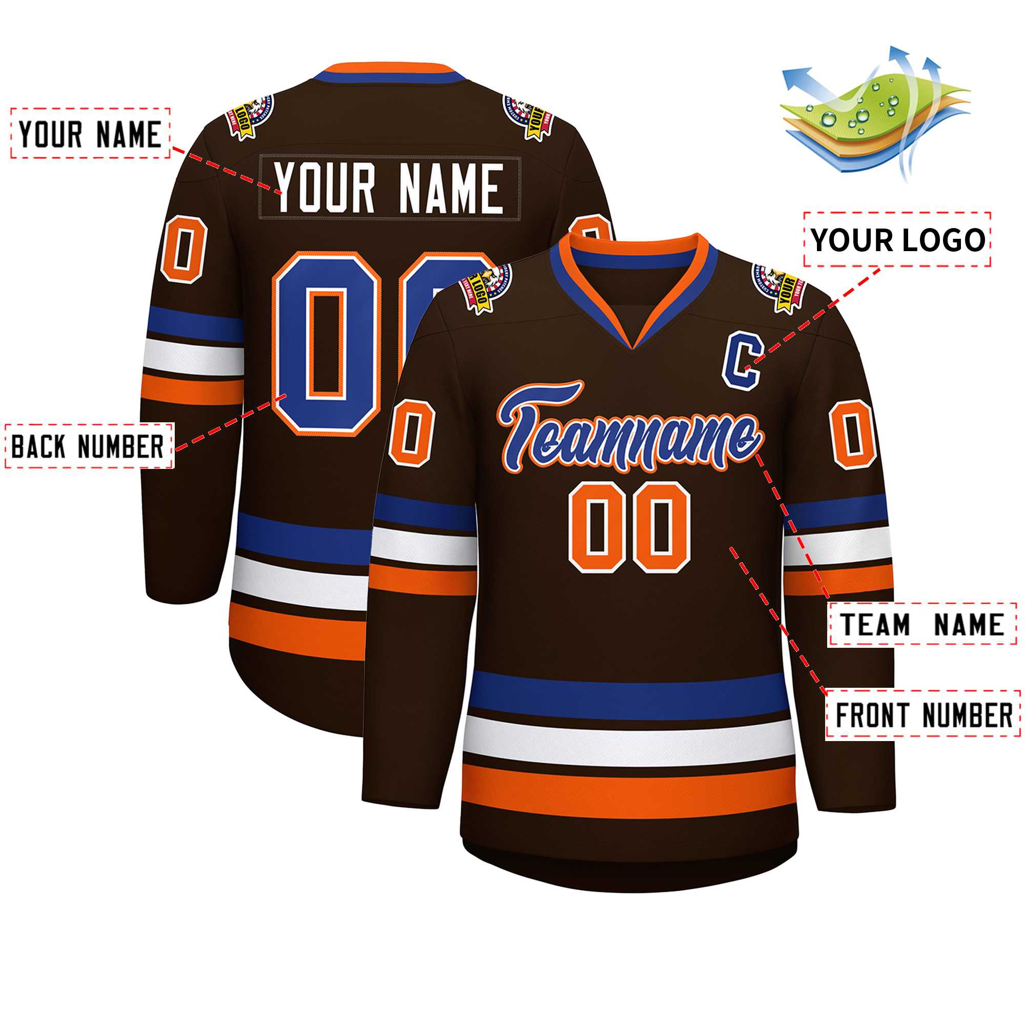 Custom Brown Royal White-Orange Classic Style Hockey Jersey | KXKSHOP