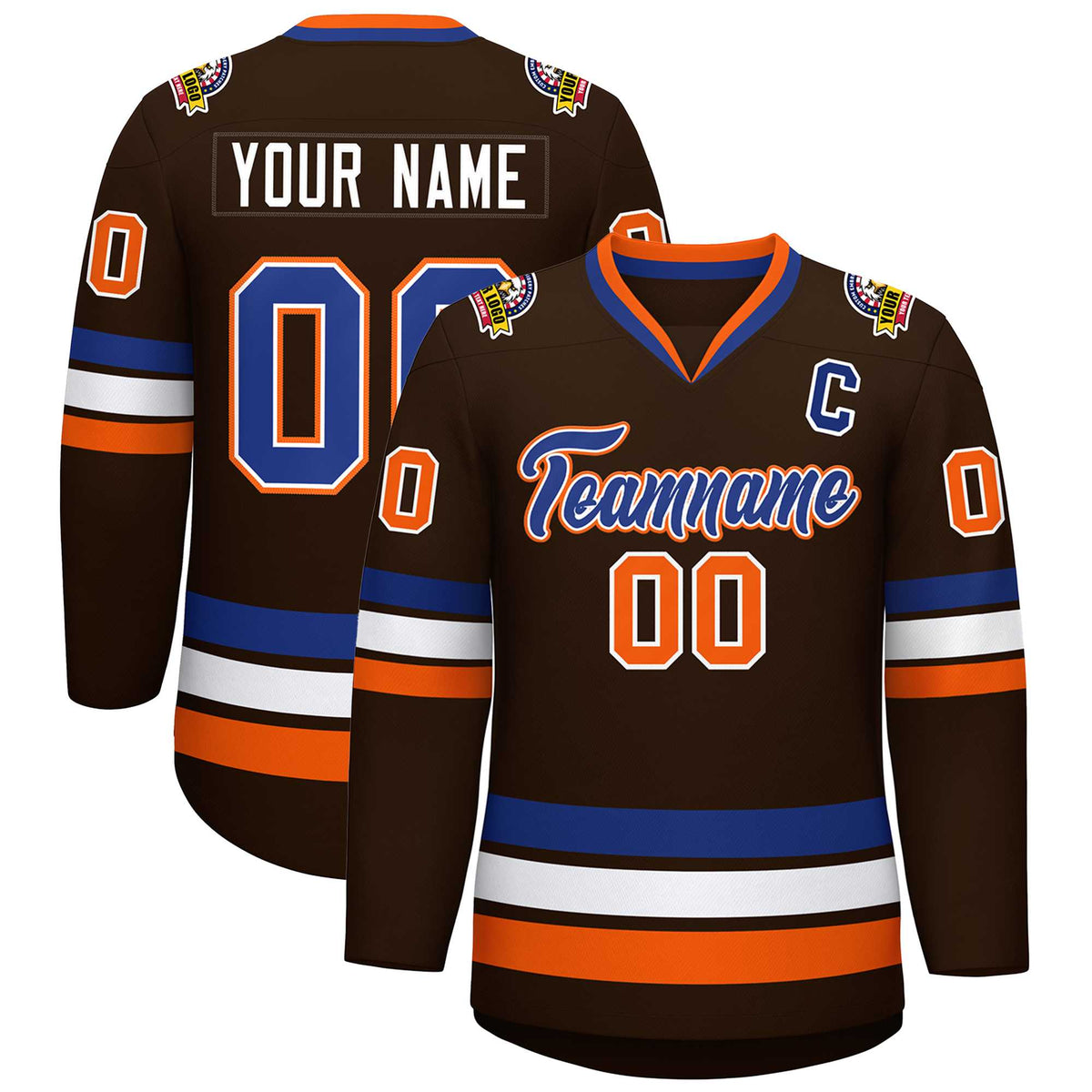 Custom Brown Royal White-Orange Classic Style Hockey Jersey | KXKSHOP