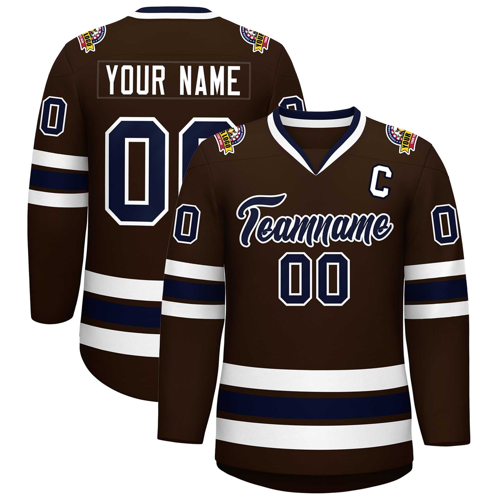 Custom Brown Navy-White Classic Style Hockey Jersey | KXKSHOP