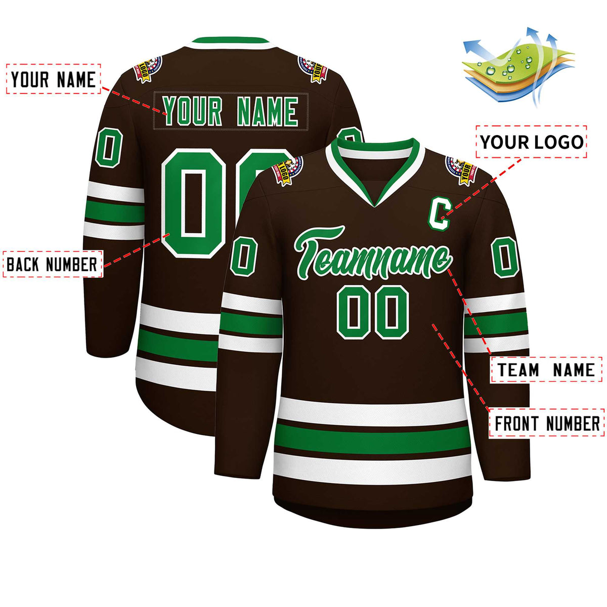 Custom Brown Kelly Green-White Classic Style Hockey Jersey | KXKSHOP