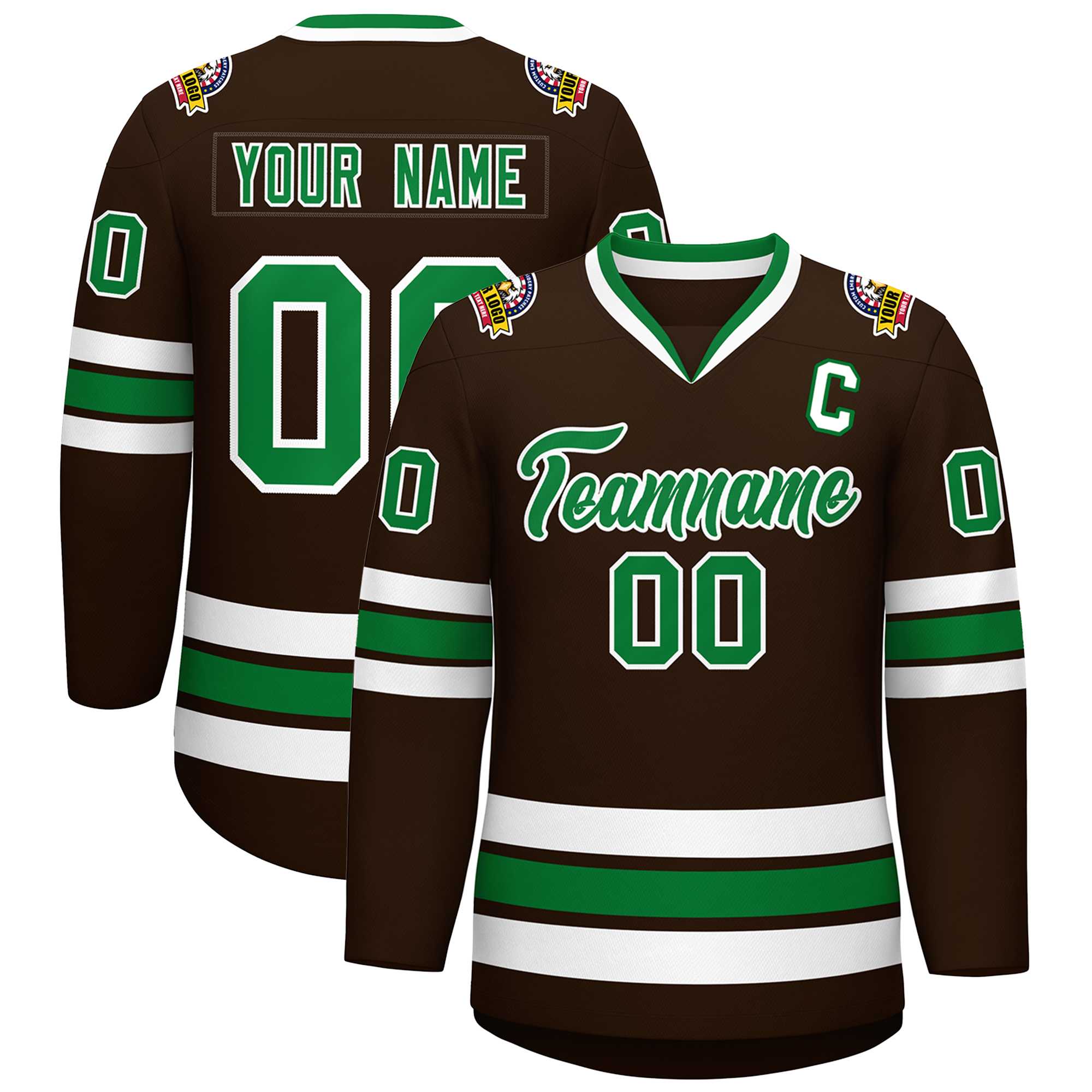 Custom Brown Kelly Green-White Classic Style Hockey Jersey | KXKSHOP