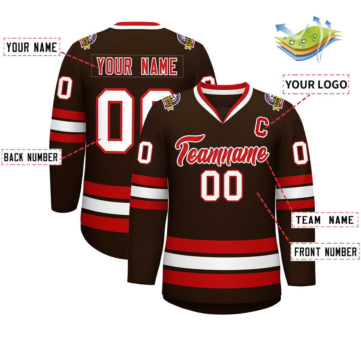 Custom Brown Red-White Classic Style Hockey Jersey | KXKSHOP