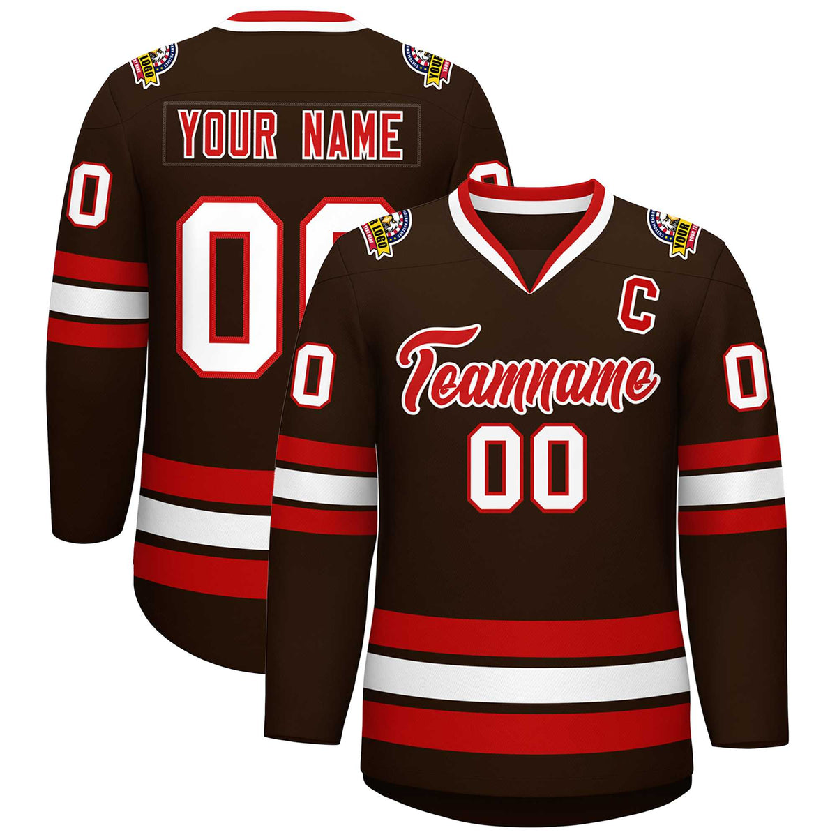 Custom Brown Red-White Classic Style Hockey Jersey | KXKSHOP