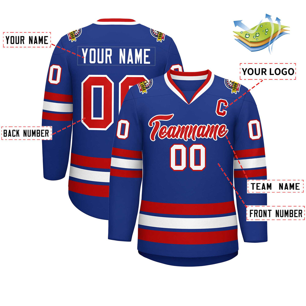 Custom Royal Red-White Classic Style Hockey Jersey | KXKSHOP