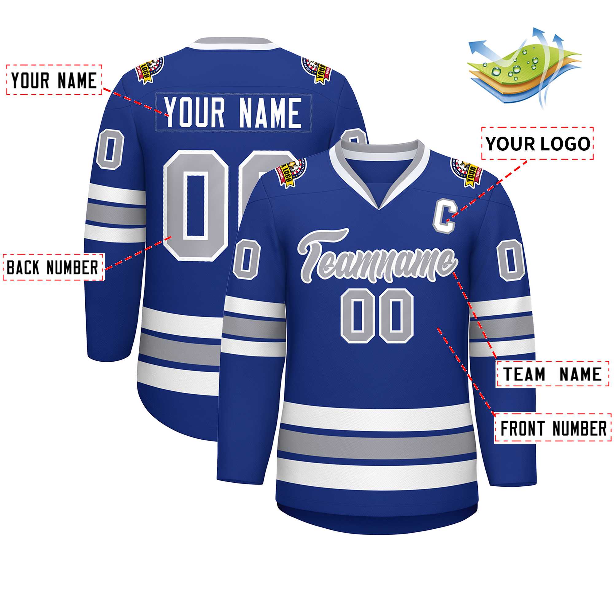 Custom Royal Gray-White Classic Style Hockey Jersey | KXKSHOP