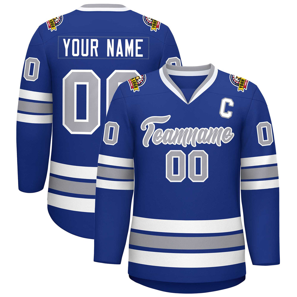 Custom Royal Gray-White Classic Style Hockey Jersey | KXKSHOP