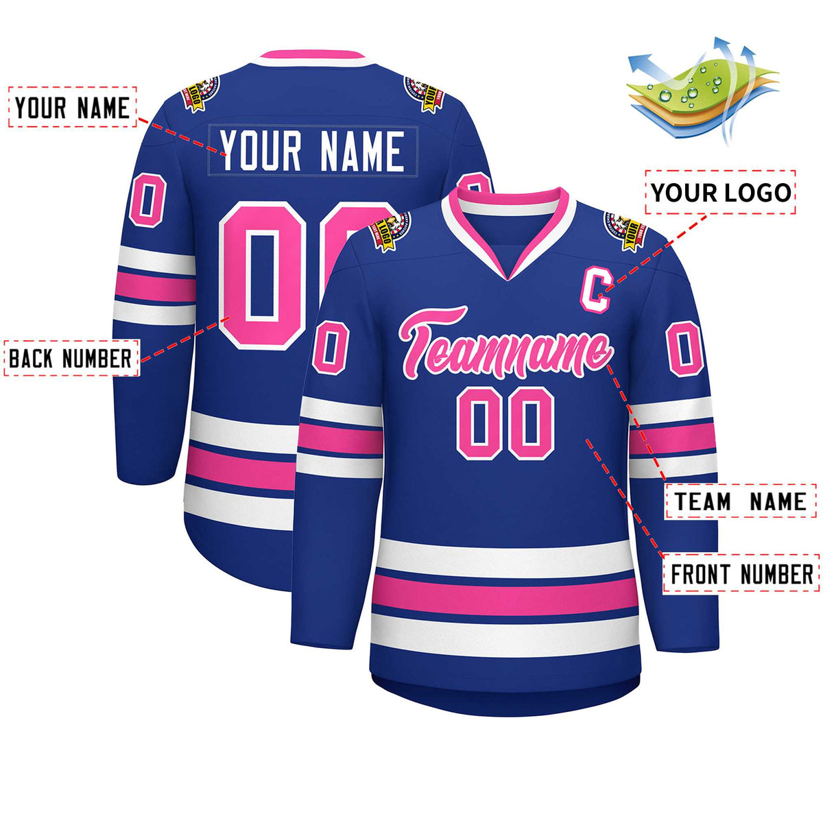 Custom Royal Pink-White Classic Style Hockey Jersey | KXKSHOP