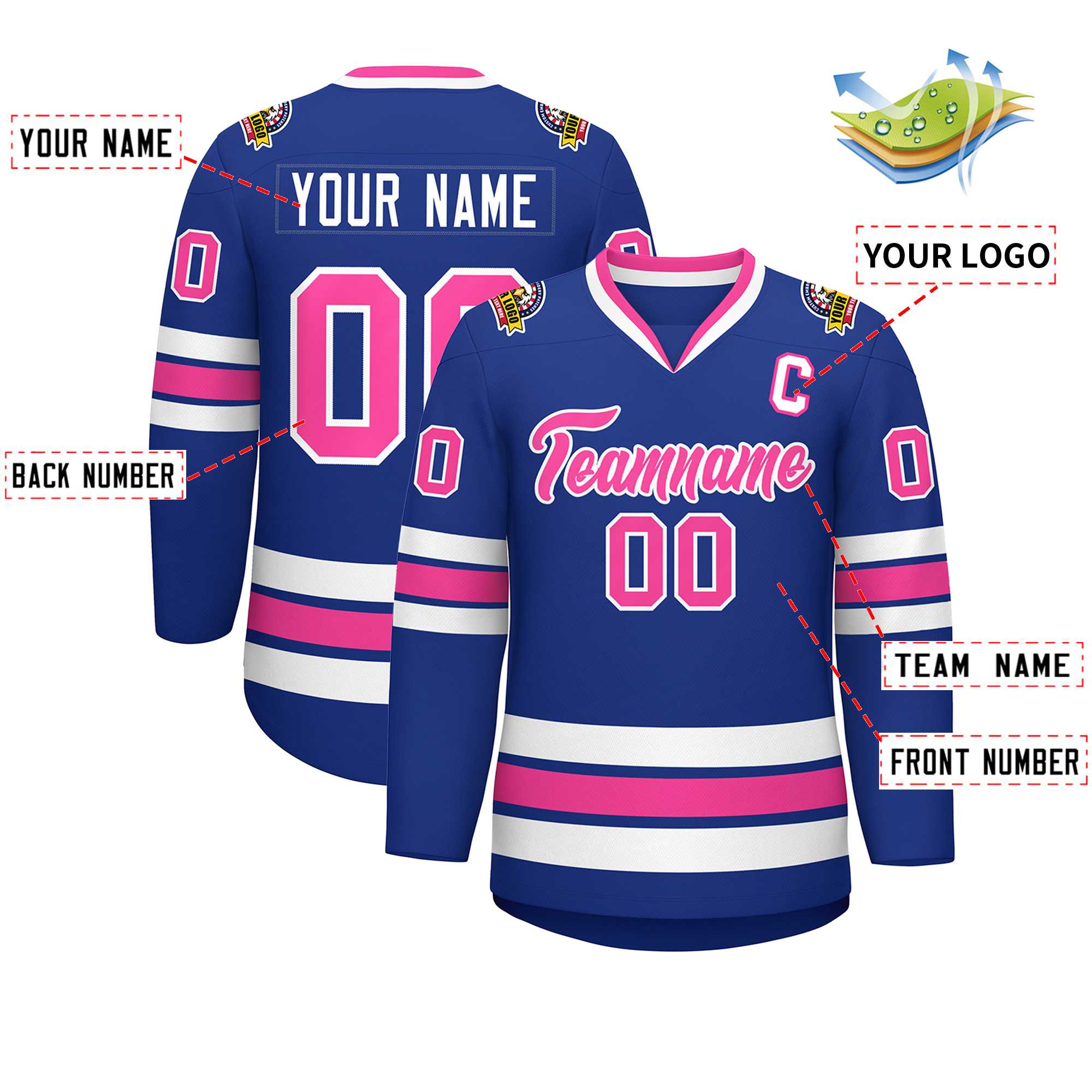 Custom Royal Pink-White Classic Style Hockey Jersey | KXKSHOP
