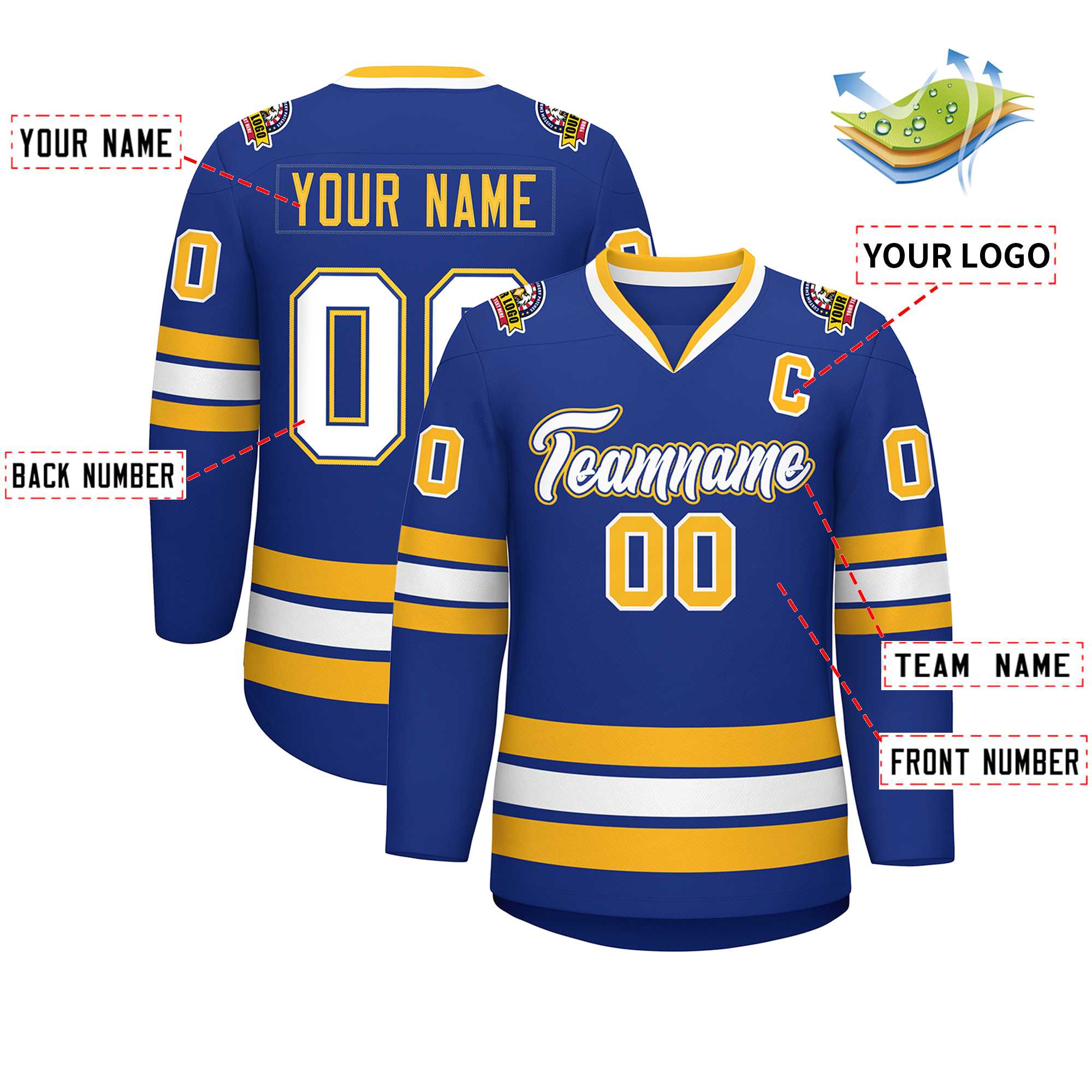 Custom Royal White Royal-Gold Classic Style Hockey Jersey | KXKSHOP