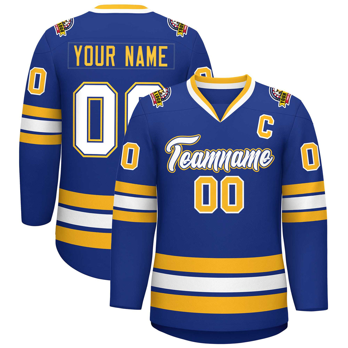 Custom Royal White Royal-Gold Classic Style Hockey Jersey | KXKSHOP