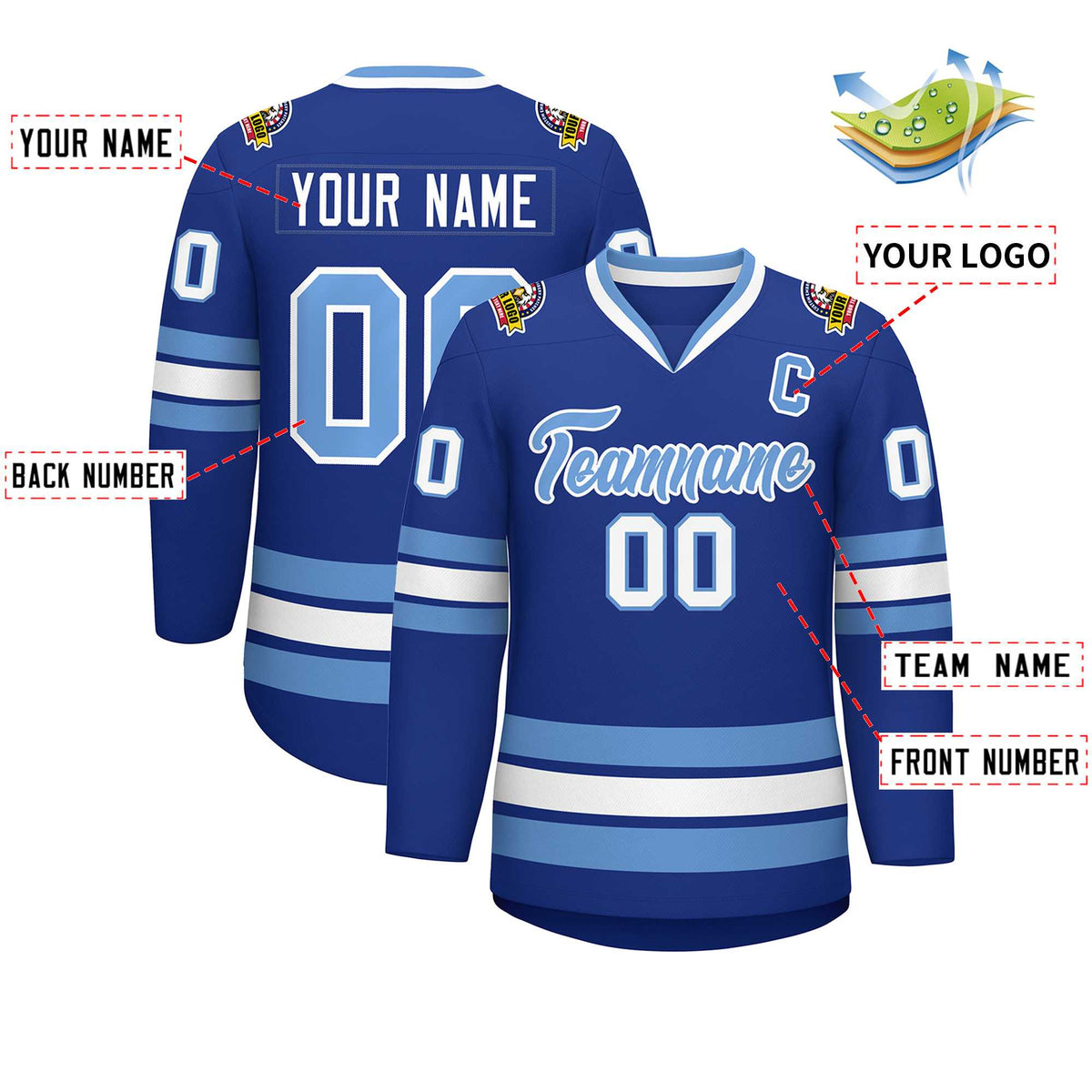 Custom Royal Light Blue-White Classic Style Hockey Jersey | KXKSHOP
