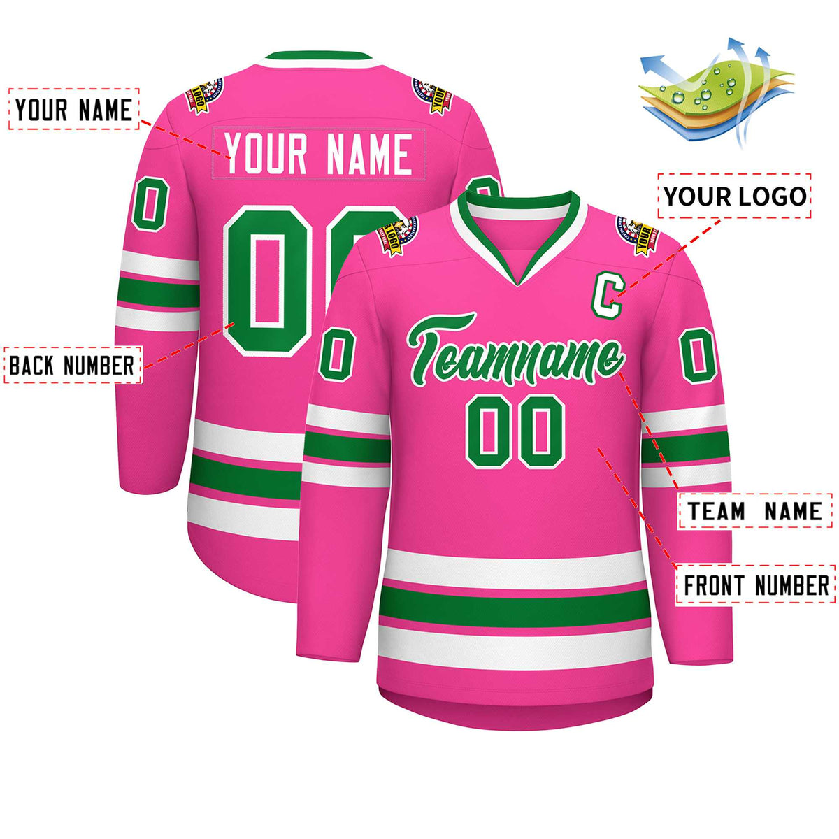 Custom Pink Kelly Green-White Classic Style Hockey Jersey | KXKSHOP