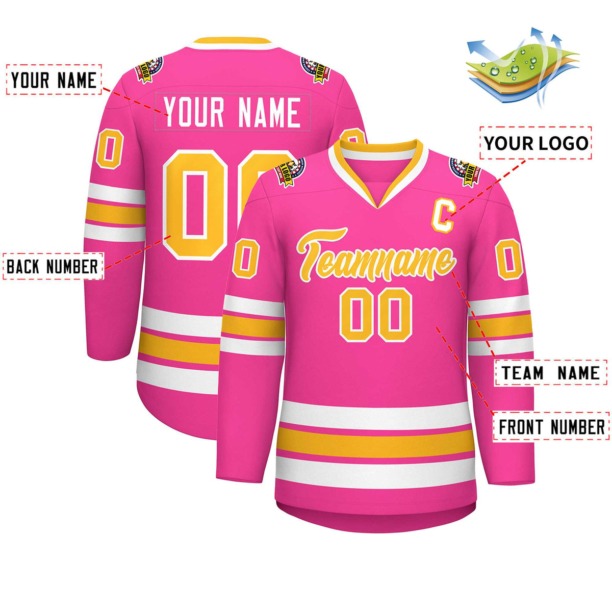 Custom Pink Gold-White Classic Style Hockey Jersey | KXKSHOP