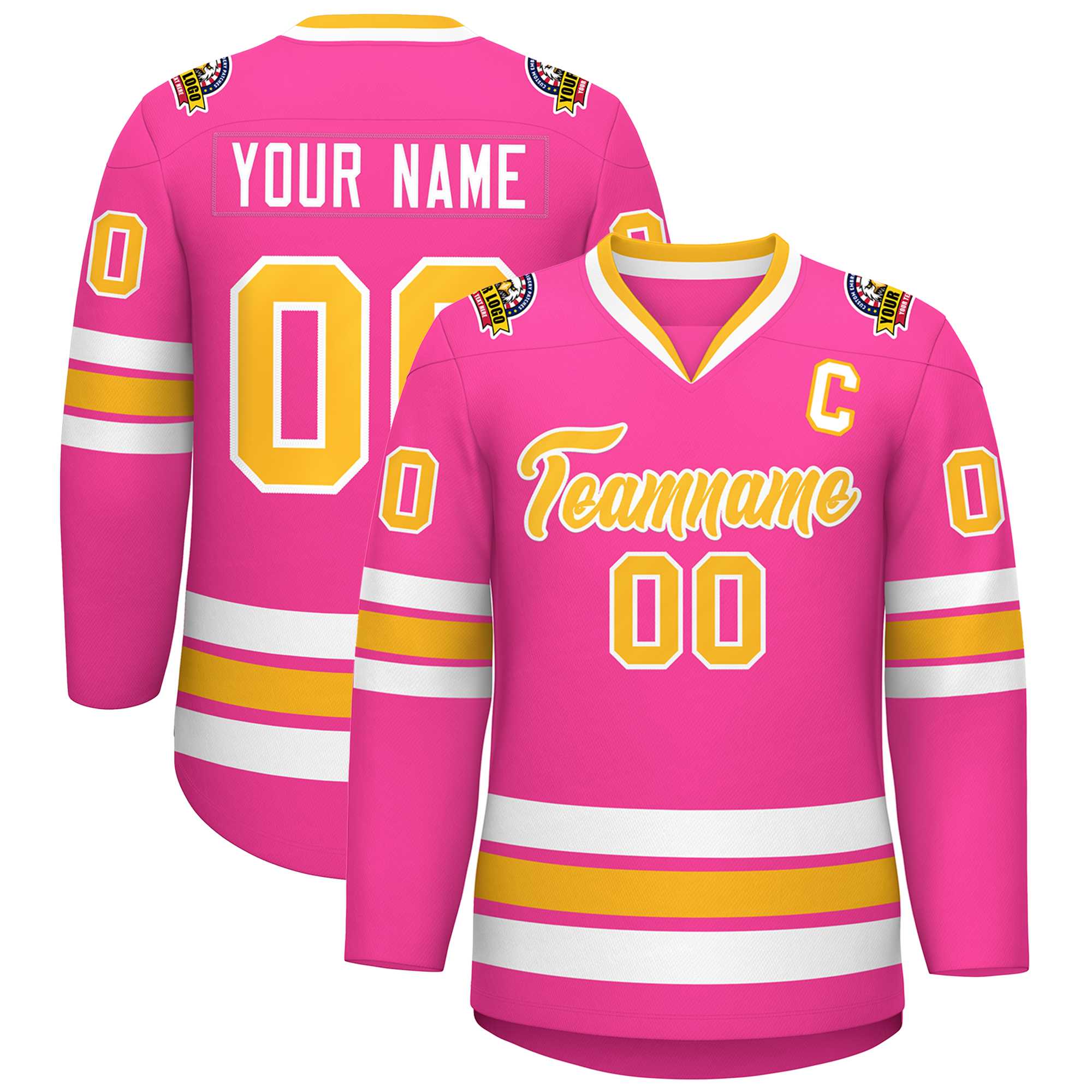 Custom Pink Gold-White Classic Style Hockey Jersey | KXKSHOP