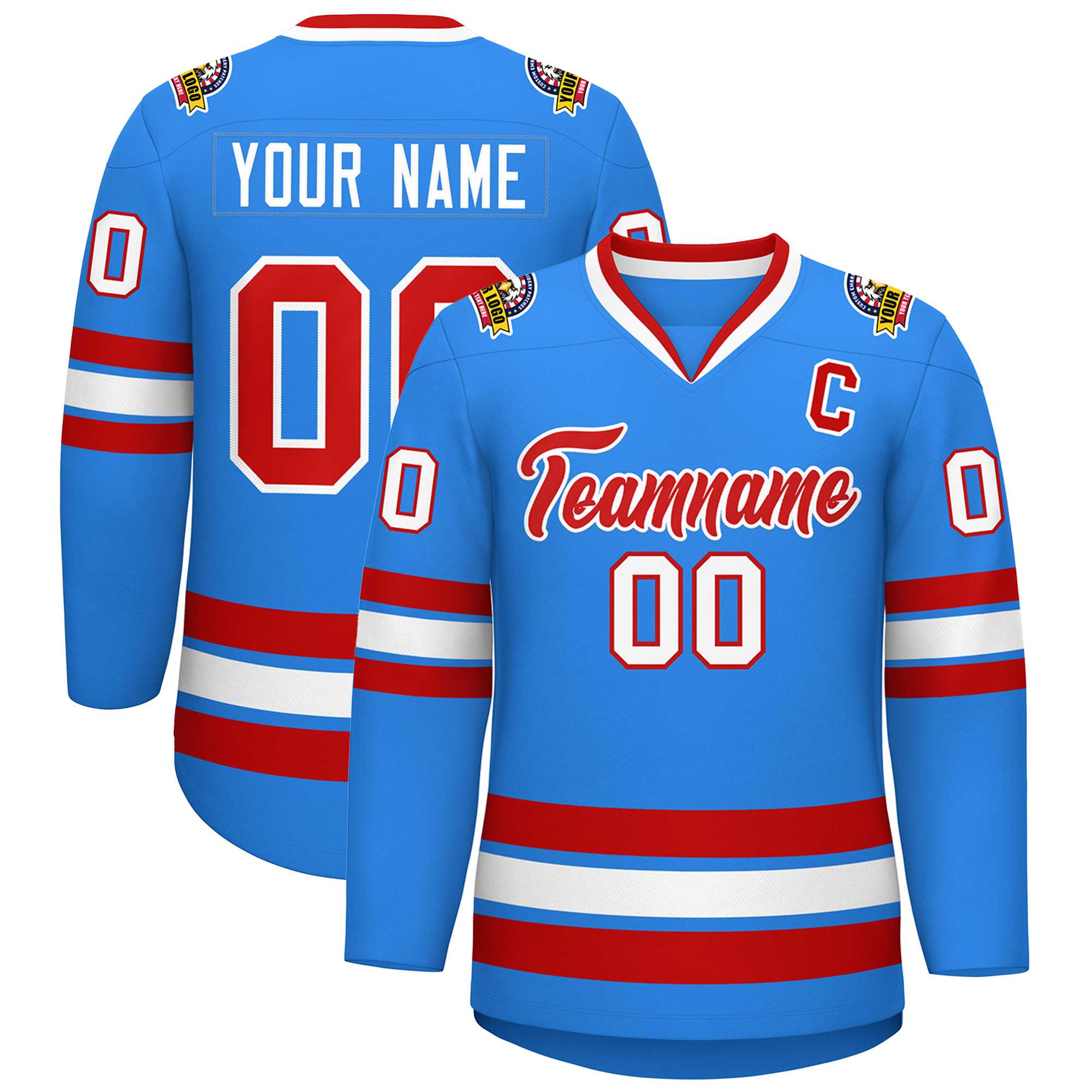 Custom Powder Blue Red-White Classic Style Hockey Jersey | KXKSHOP