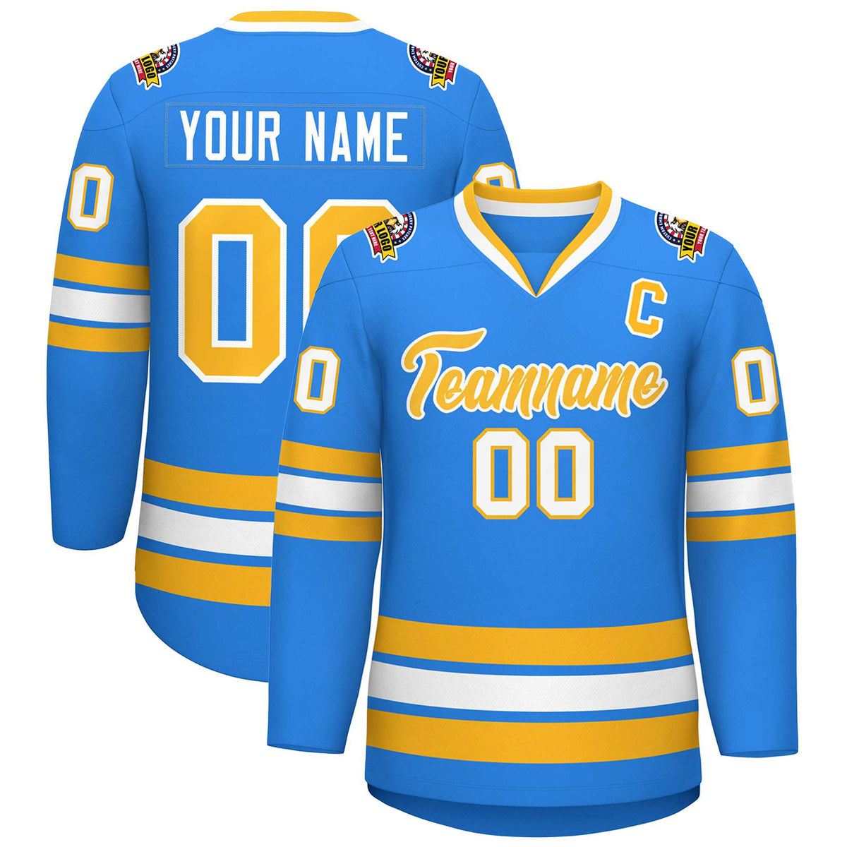 Custom Powder Blue Gold-White Classic Style Hockey Jersey | KXKSHOP