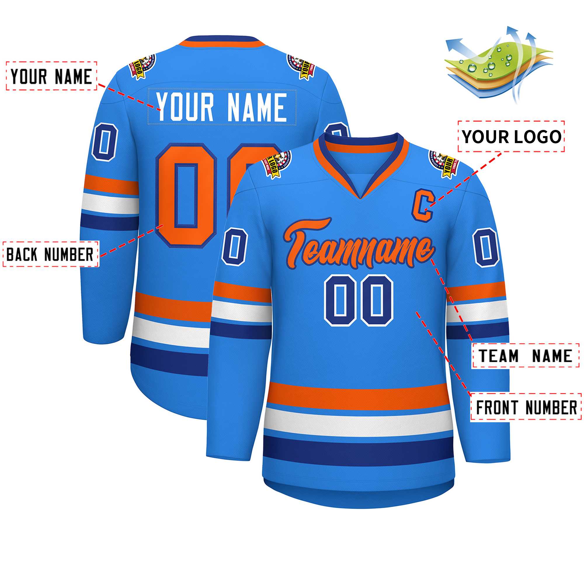 Custom Powder Blue Orange-Royal Classic Style Hockey Jersey | KXKSHOP
