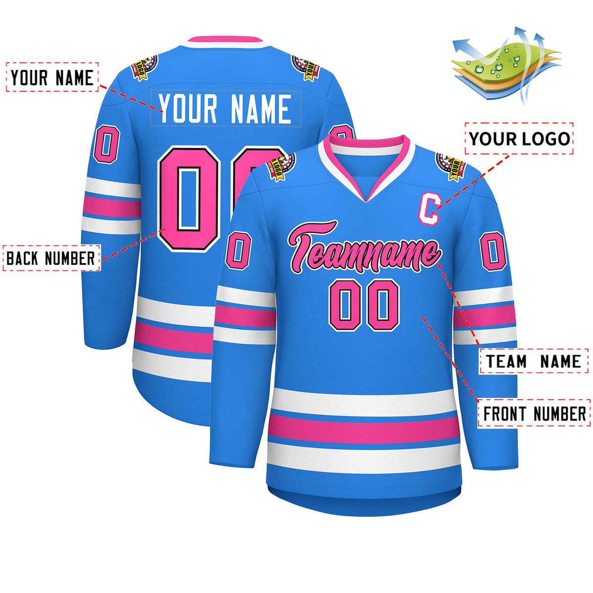 Custom Powder Blue Pink Black-White Classic Style Hockey Jersey | KXKSHOP
