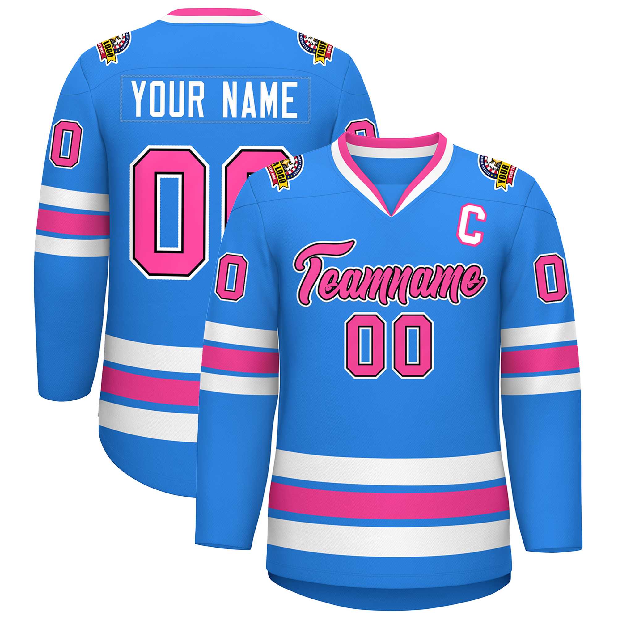 Custom Powder Blue Pink Black-White Classic Style Hockey Jersey | KXKSHOP