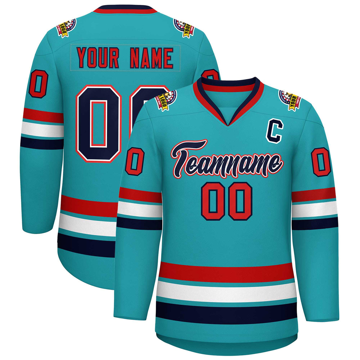 Custom Aqua Navy White-Red Classic Style Hockey Jersey | KXKSHOP