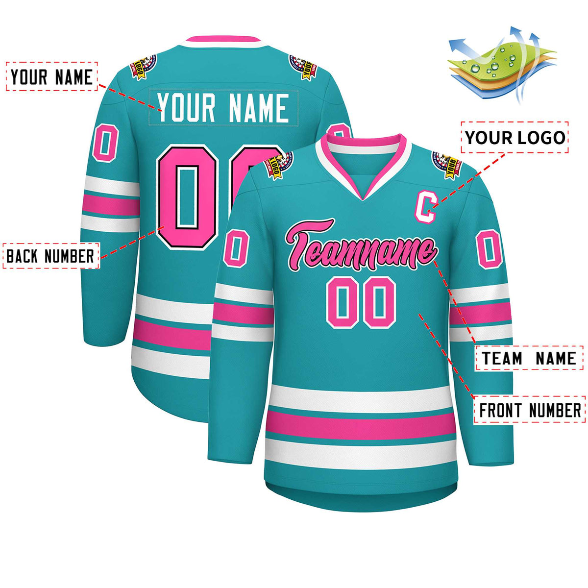 Custom Aqua Pink Navy-White Classic Style Hockey Jersey | KXKSHOP