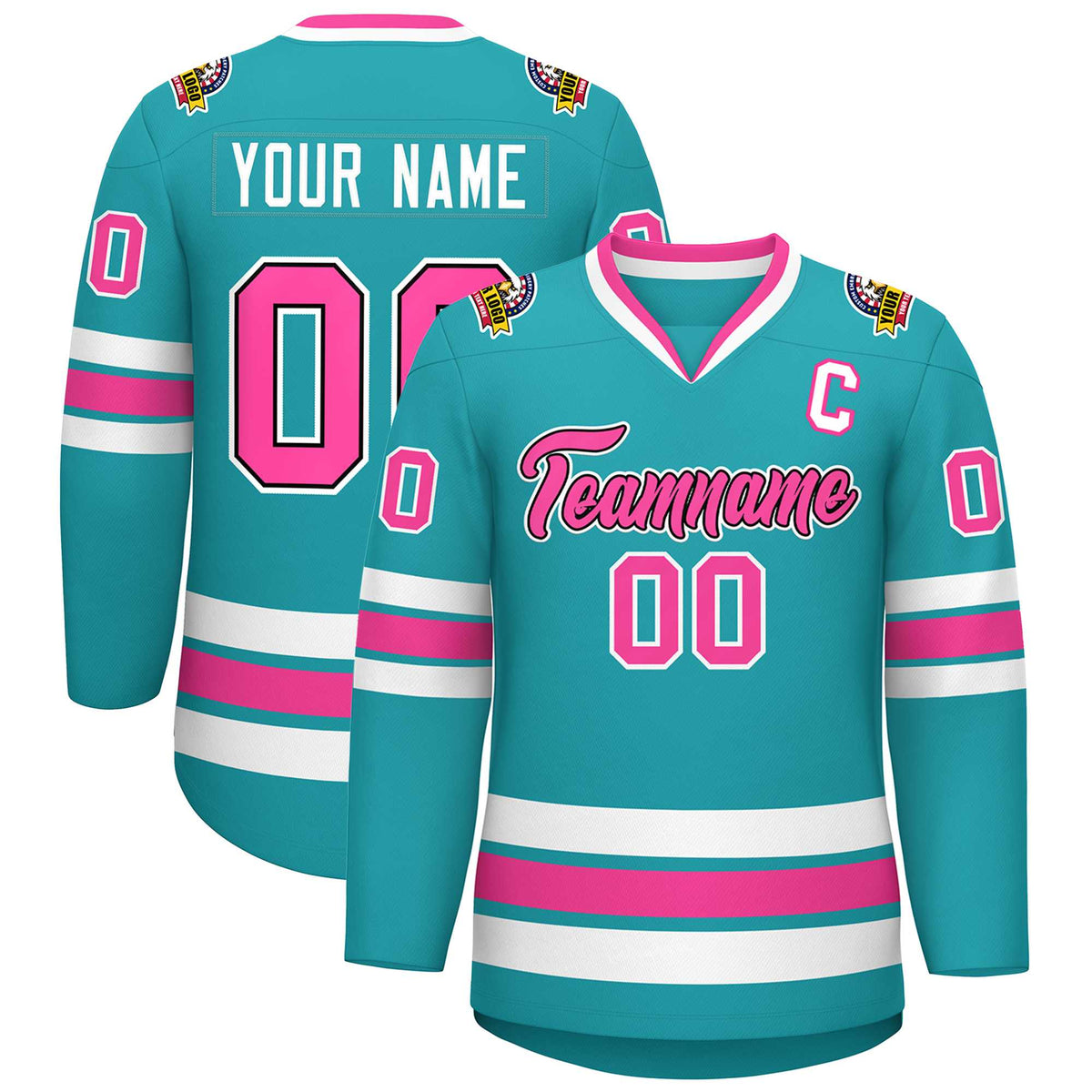 Custom Aqua Pink Navy-White Classic Style Hockey Jersey | KXKSHOP