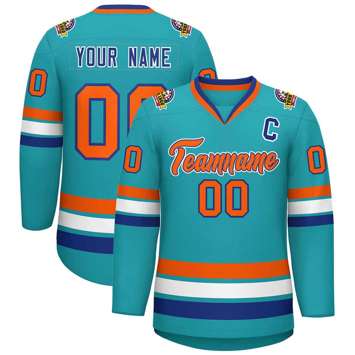 Custom Aqua Orange Royal-White Classic Style Hockey Jersey | KXKSHOP