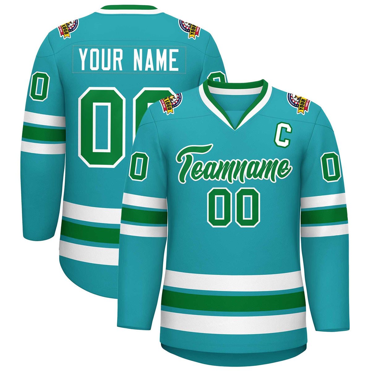 Custom Aqua Kelly Green-White Classic Style Hockey Jersey | KXKSHOP