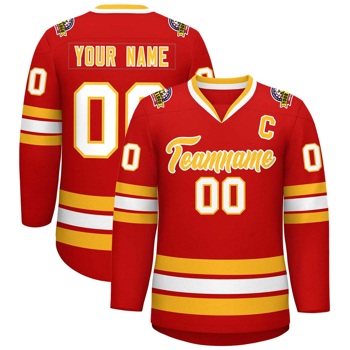 Custom Red Gold-White Classic Style Hockey Jersey | KXKSHOP