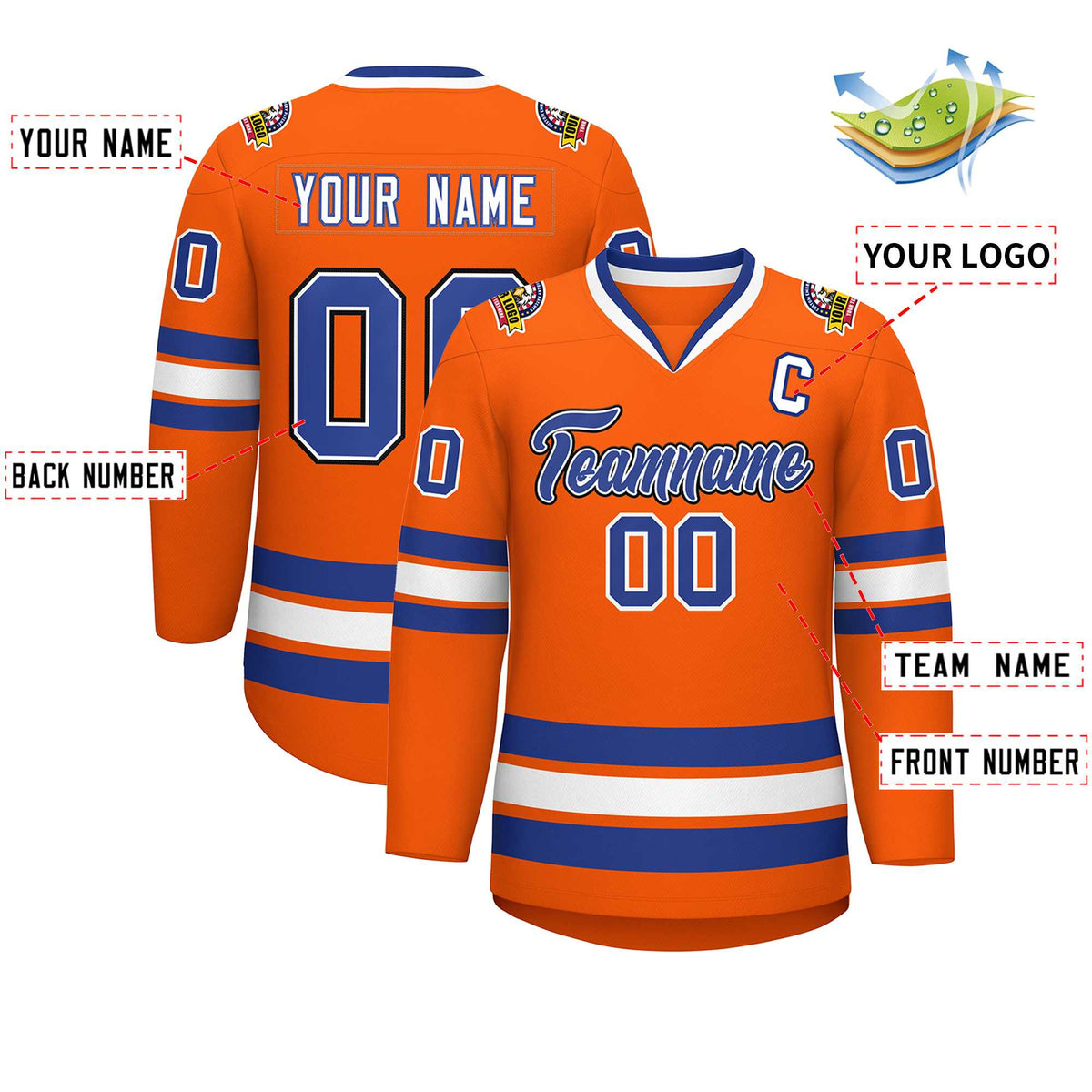 Custom Orange Royal White-Black Classic Style Hockey Jersey | KXKSHOP