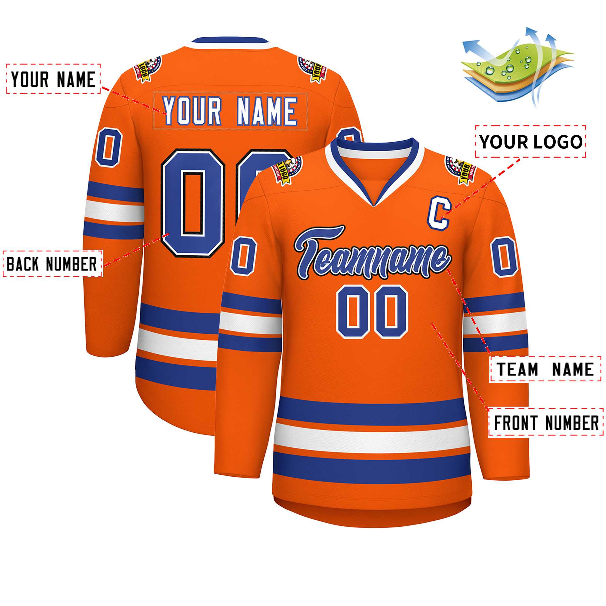 Custom Orange Royal White-Black Classic Style Hockey Jersey | KXKSHOP