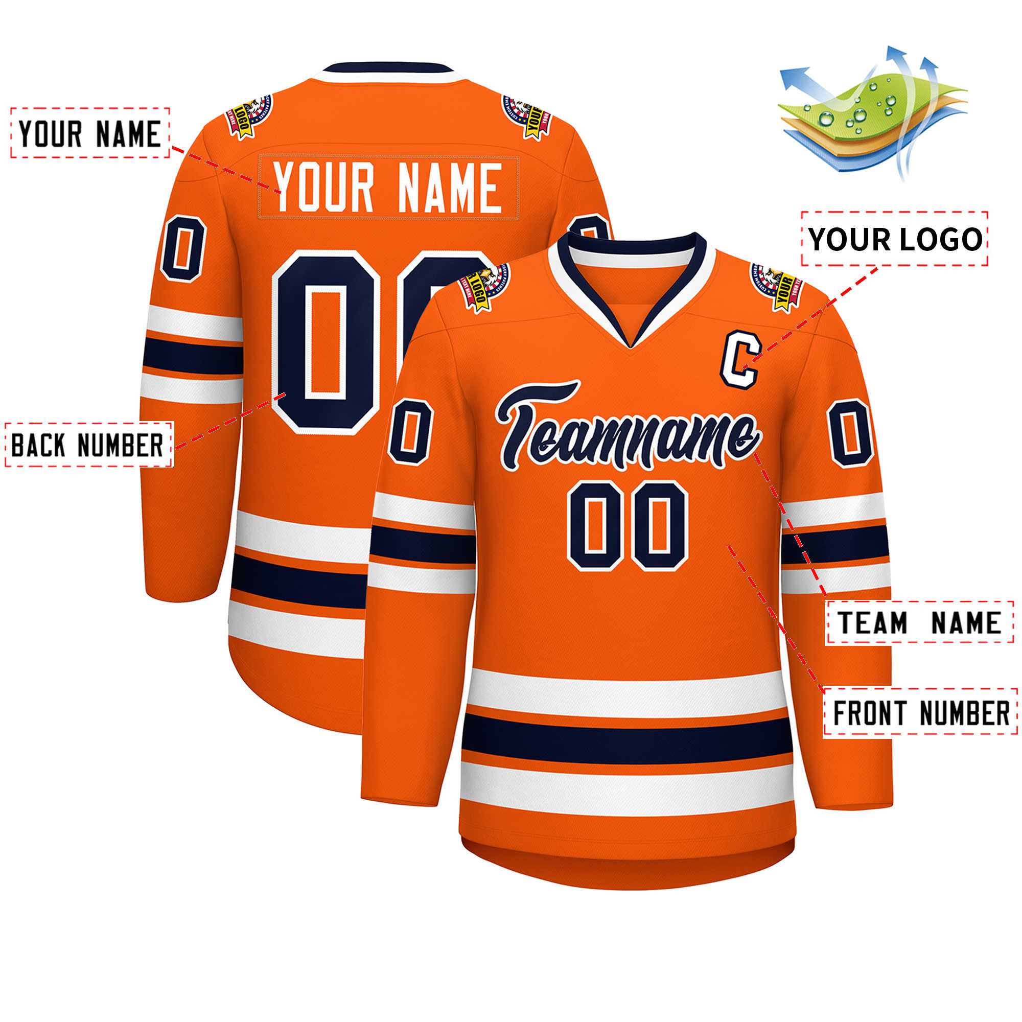 Custom Orange Navy-White Classic Style Hockey Jersey | KXKSHOP