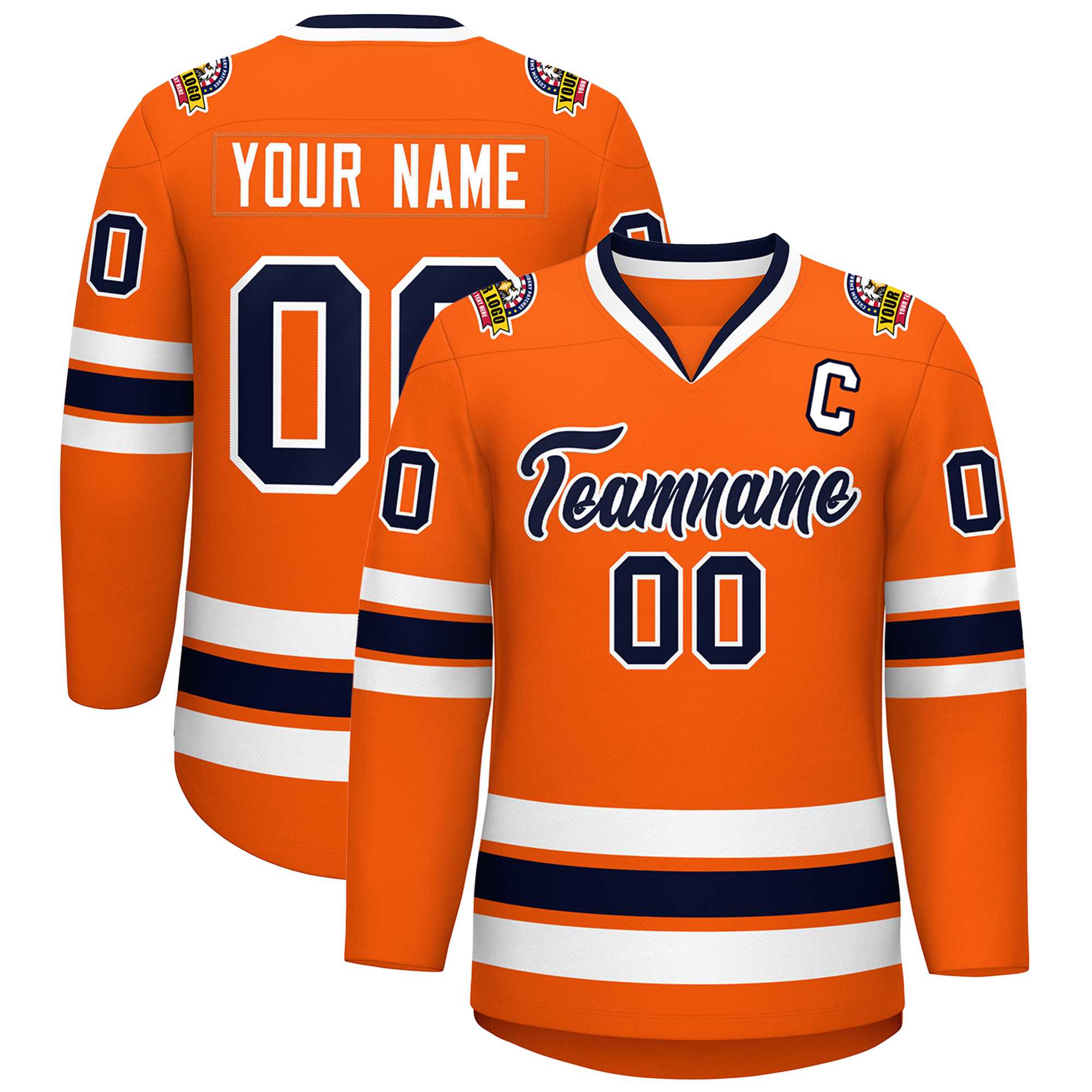 Custom Orange Navy-White Classic Style Hockey Jersey | KXKSHOP