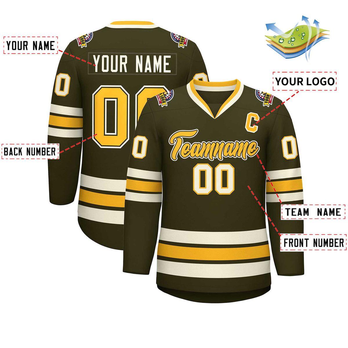 Custom Olive Gold Olive-Khaki Classic Style Hockey Jersey | KXKSHOP