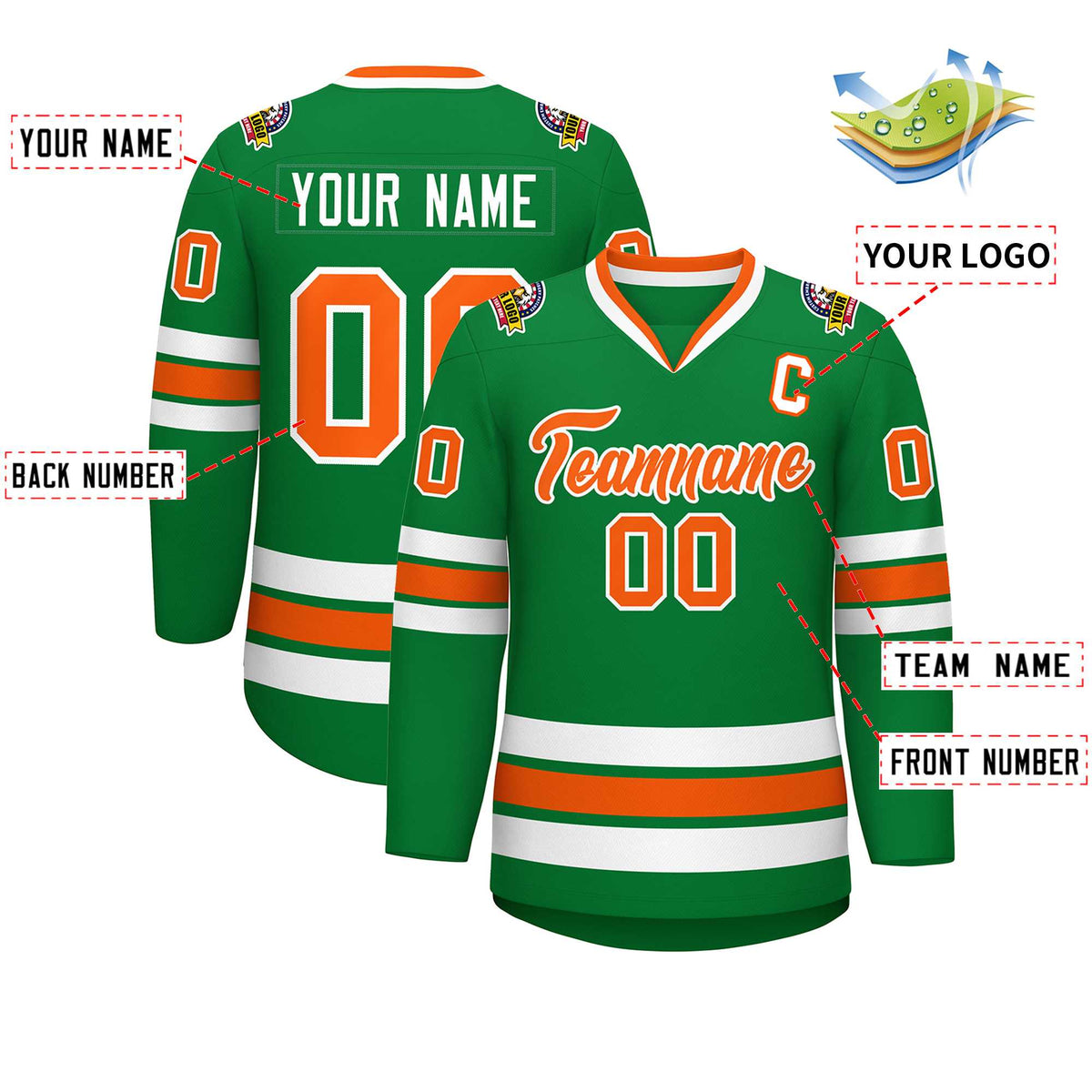 Custom Kelly Green Orange-White Classic Style Hockey Jersey | KXKSHOP