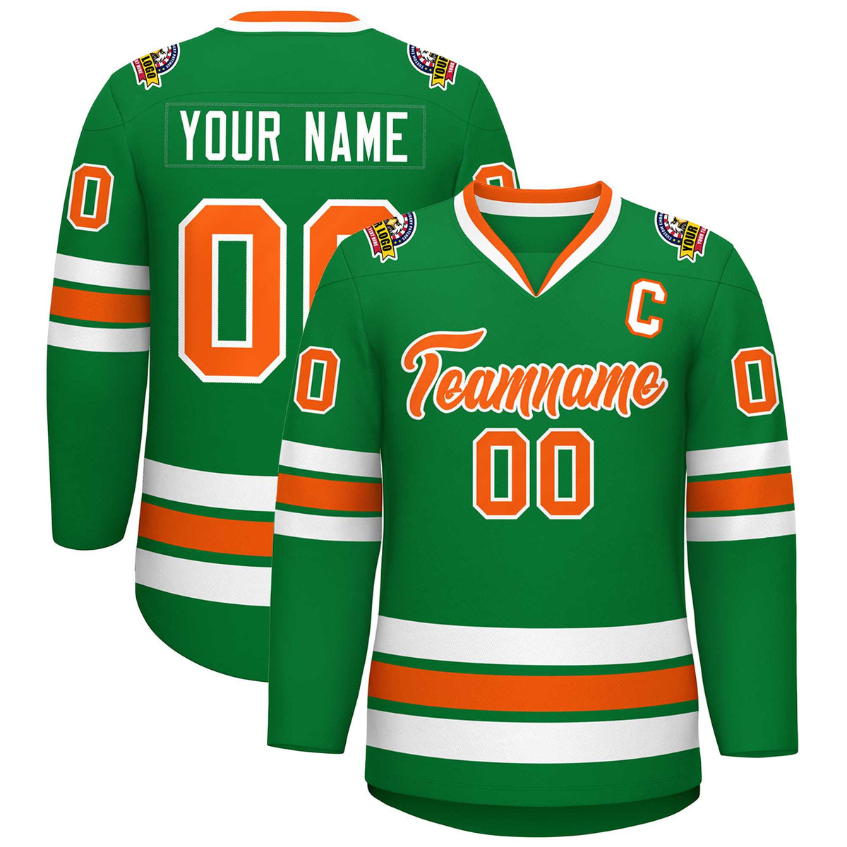 Custom Kelly Green Orange-White Classic Style Hockey Jersey | KXKSHOP