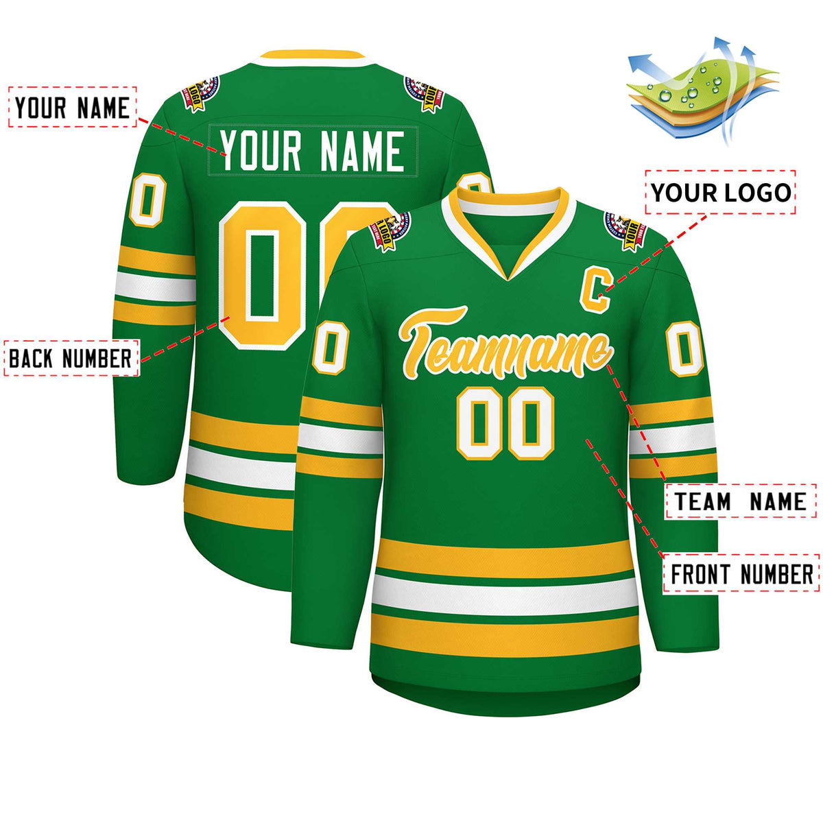 Custom Kelly Green Gold-White Classic Style Hockey Jersey | KXKSHOP