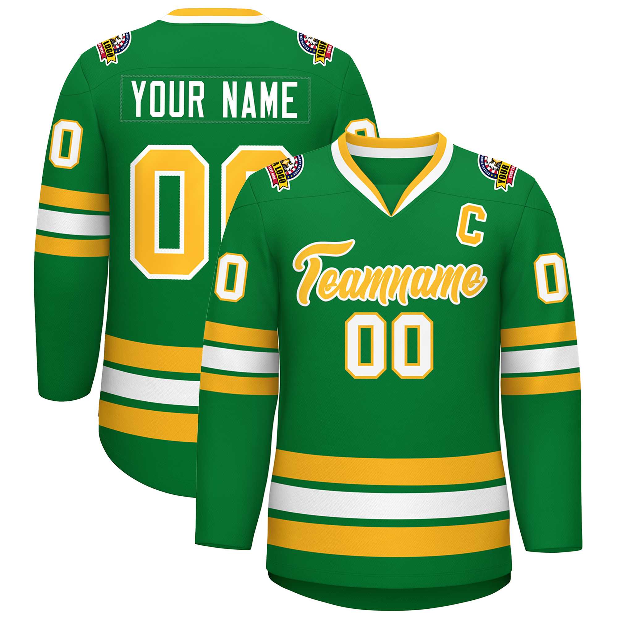 Custom Kelly Green Gold-White Classic Style Hockey Jersey | KXKSHOP