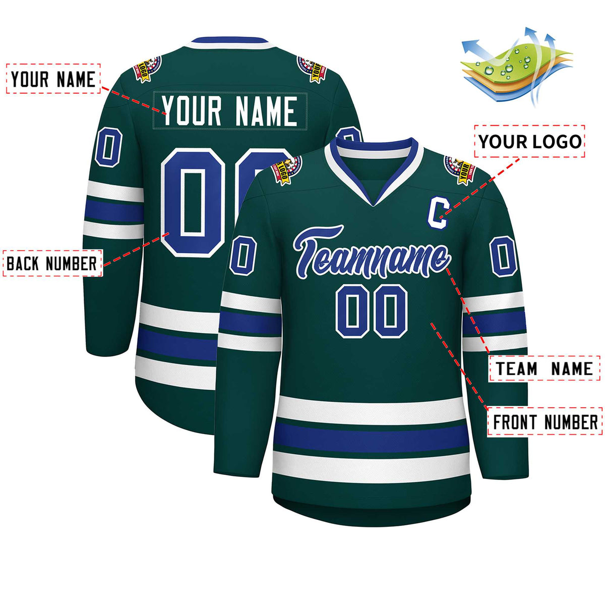 Custom Midnight Green Royal-White Classic Style Hockey Jersey | KXKSHOP