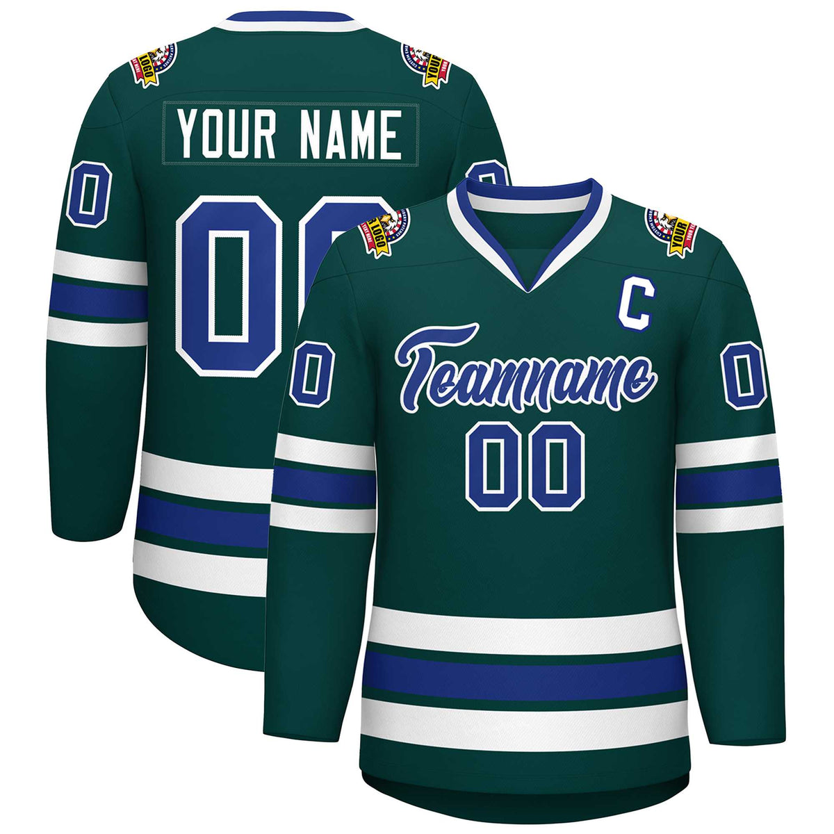 Custom Midnight Green Royal-White Classic Style Hockey Jersey | KXKSHOP