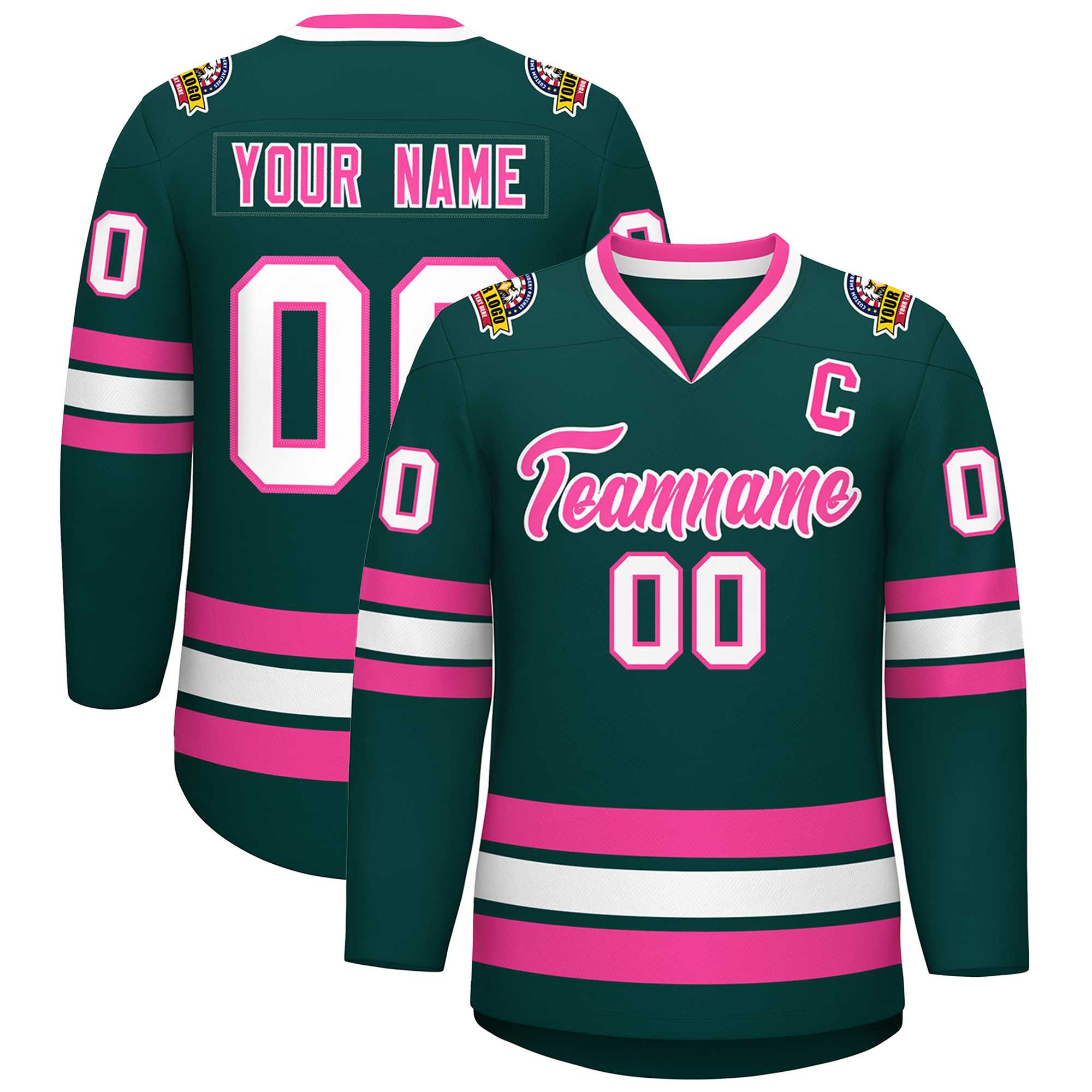 Custom Midnight Green Pink-White Classic Style Hockey Jersey | KXKSHOP