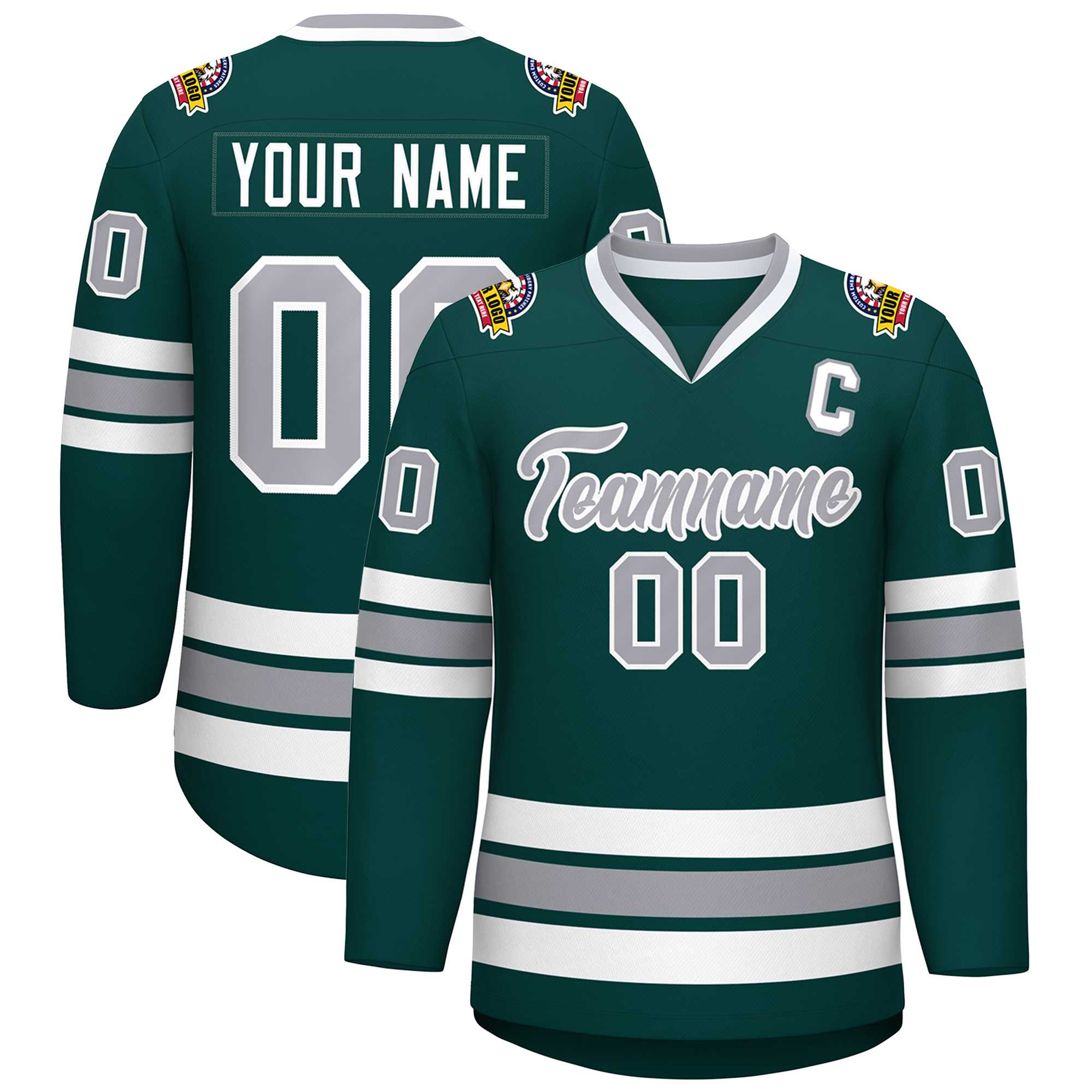 Custom Midnight Green Gray-White Classic Style Hockey Jersey | KXKSHOP
