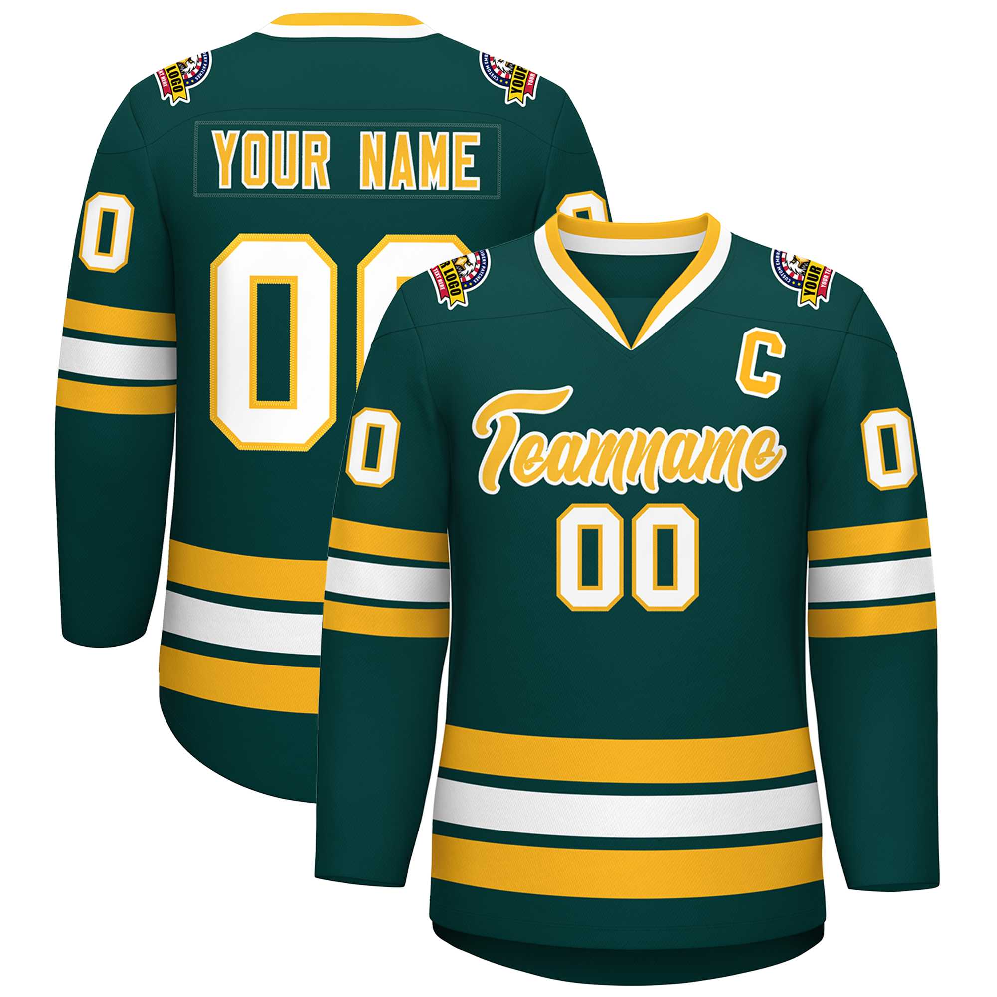 Custom Midnight Green Gold-White Classic Style Hockey Jersey | KXKSHOP