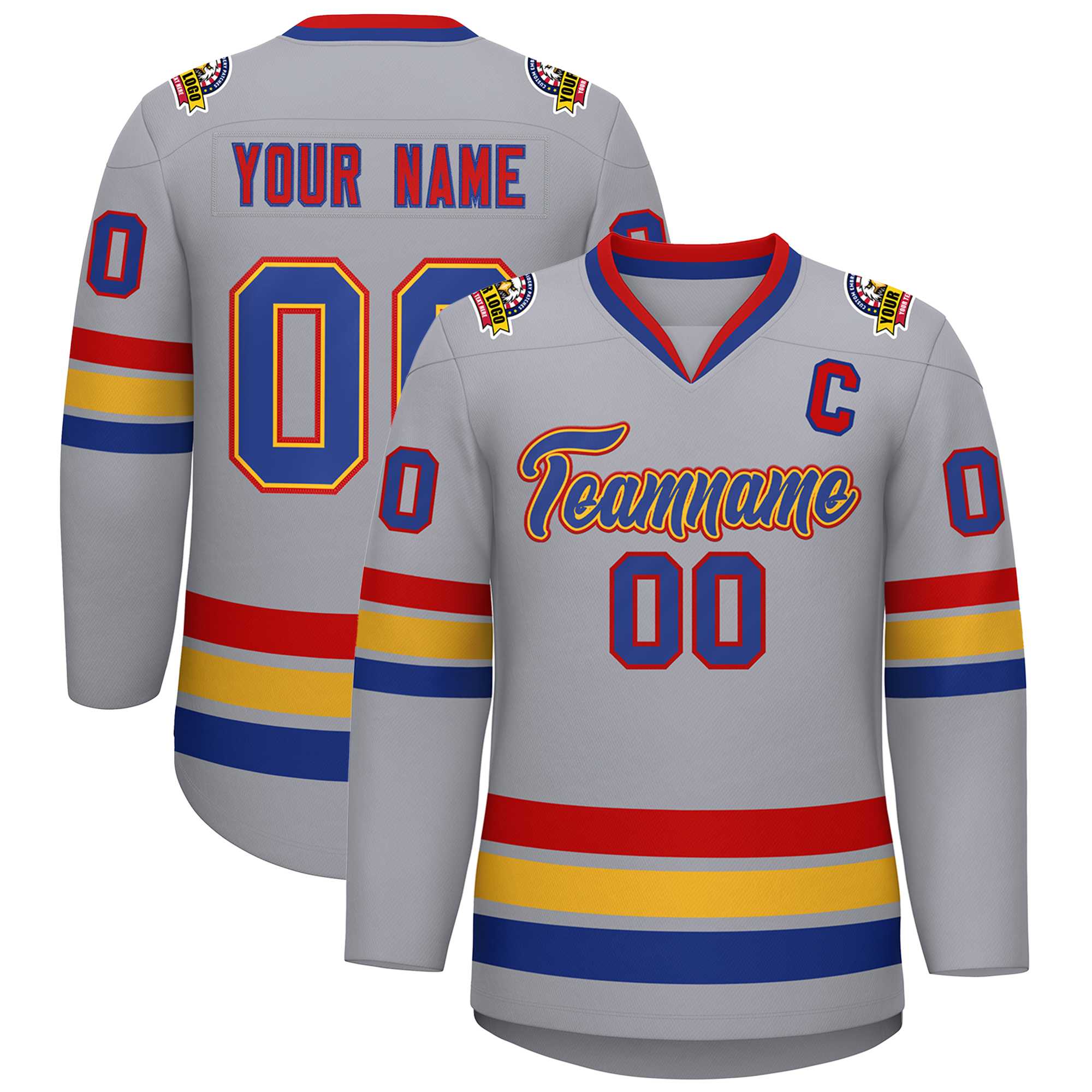 Custom Gray Royal Gold-Red Classic Style Hockey Jersey | KXKSHOP