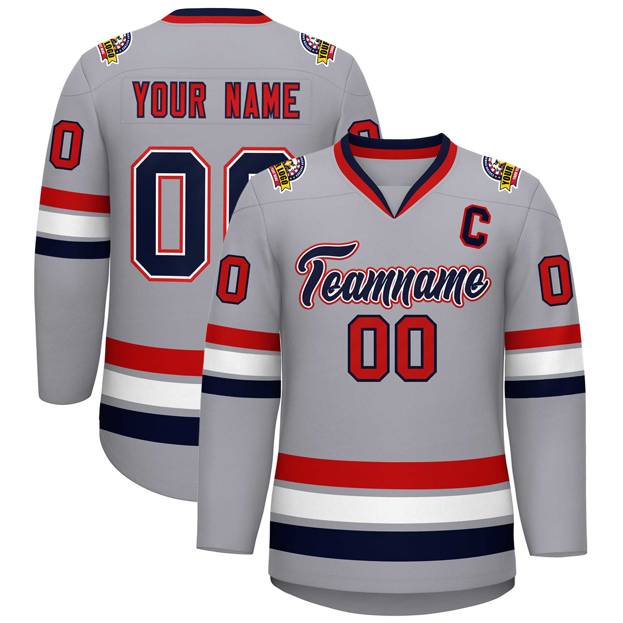Custom Gray Navy White-Red Classic Style Hockey Jersey | KXKSHOP