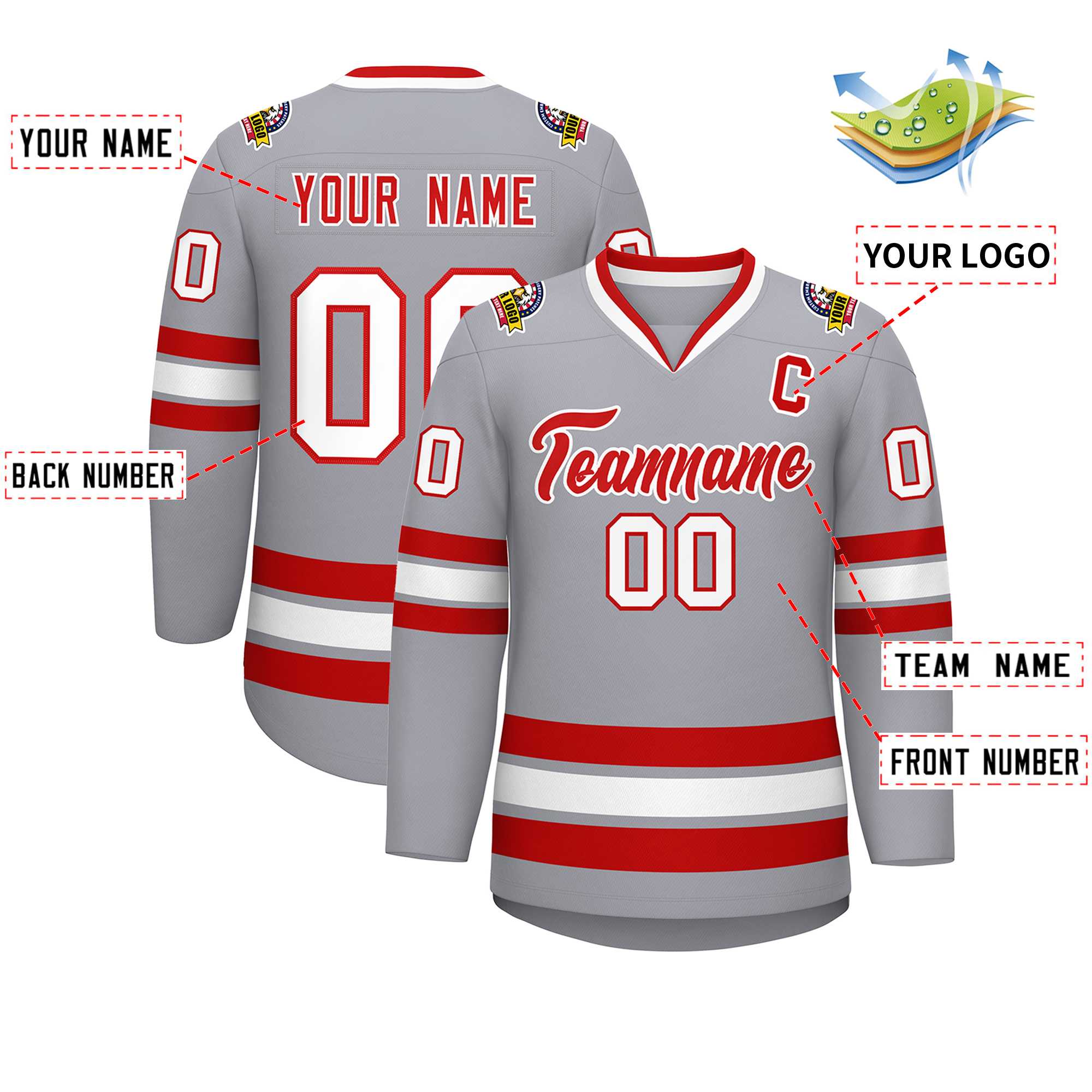 Custom Gray Red-White Classic Style Hockey Jersey | KXKSHOP