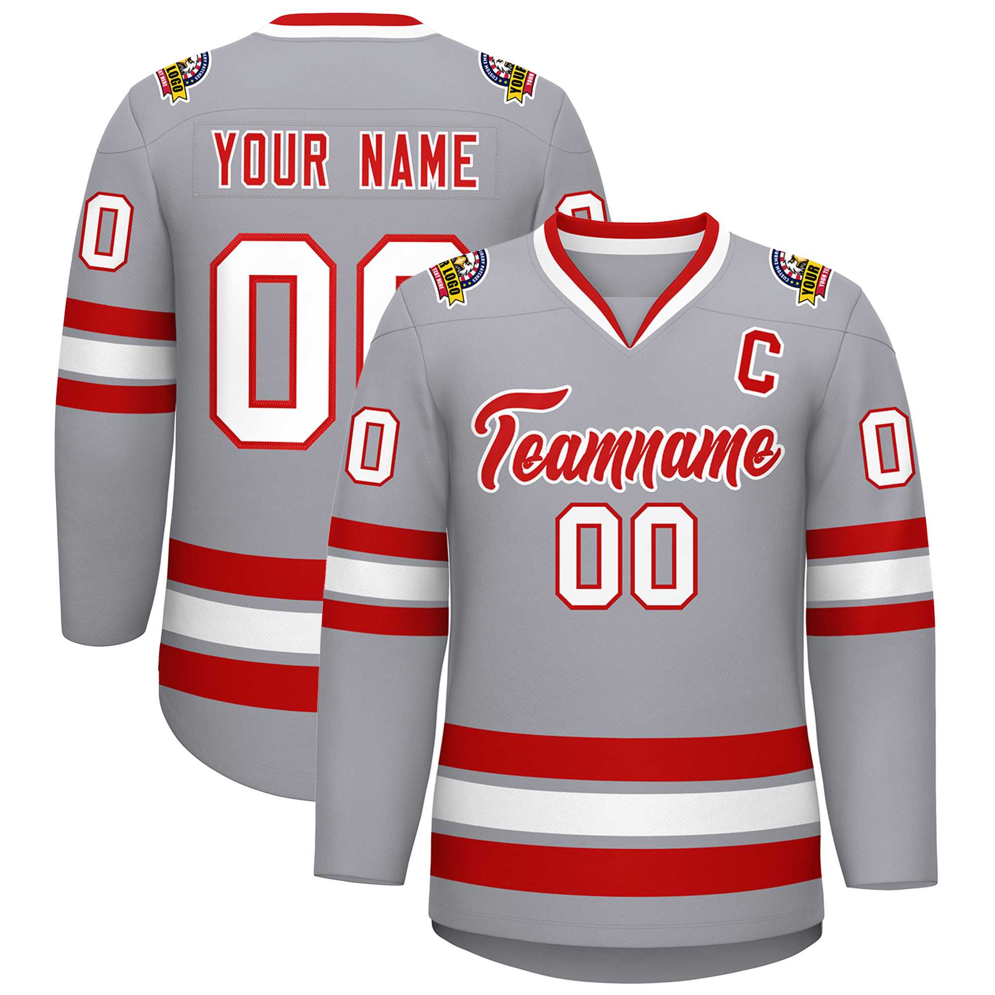 Custom Gray Red-White Classic Style Hockey Jersey | KXKSHOP
