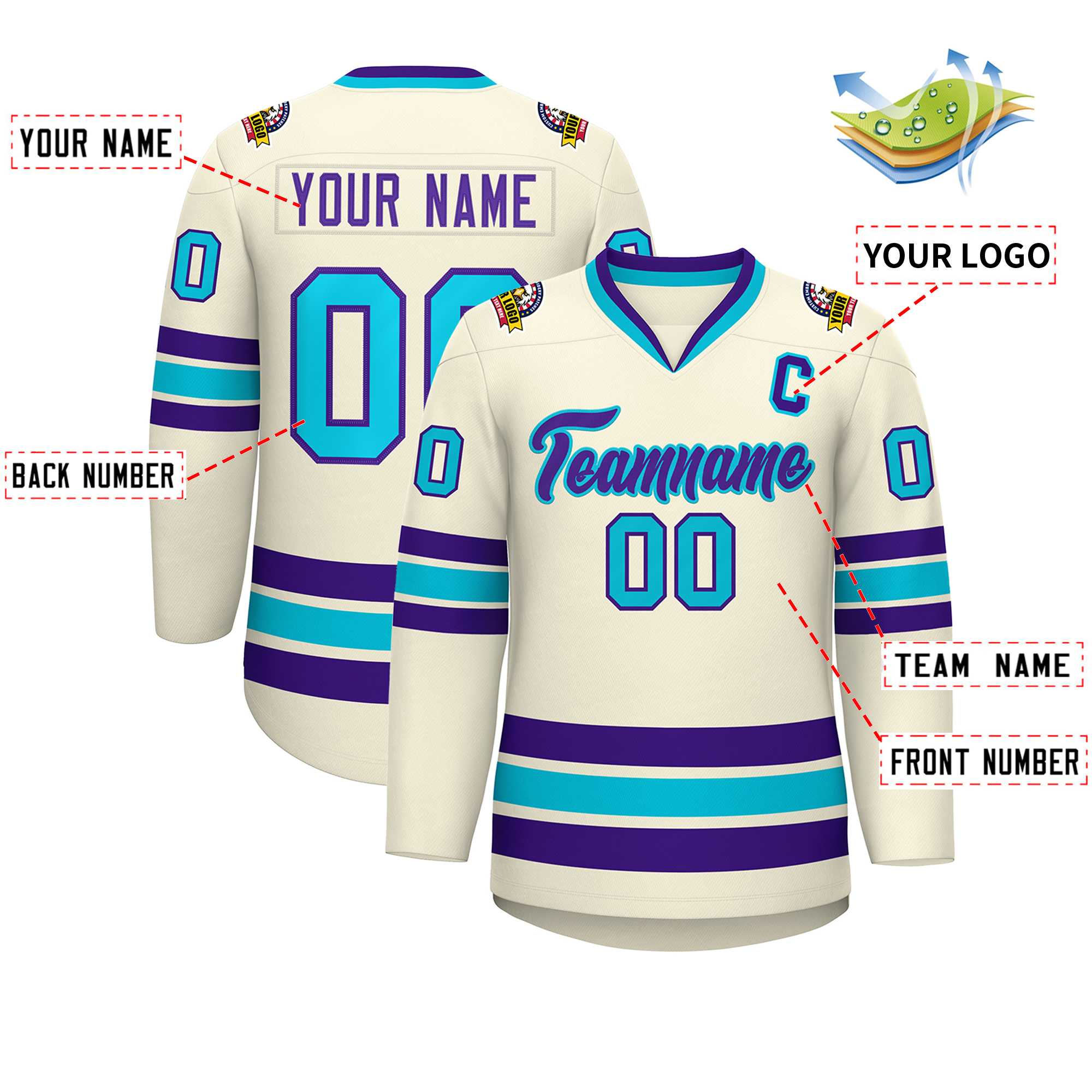 Custom Khaki Purple-Light Blue Classic Style Hockey Jersey | KXKSHOP