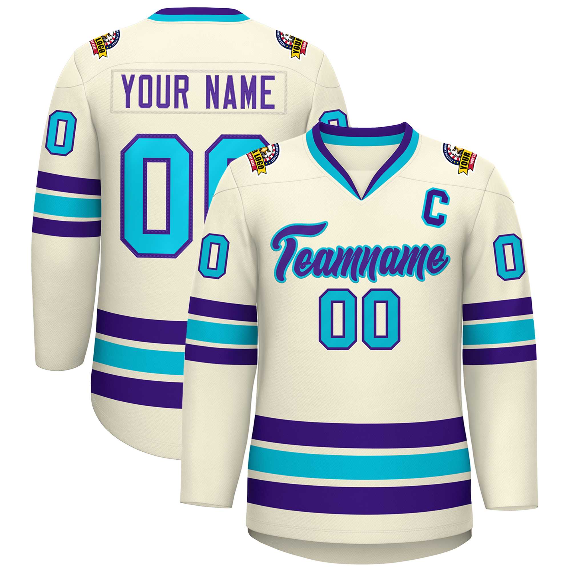 Custom Khaki Purple-Light Blue Classic Style Hockey Jersey | KXKSHOP