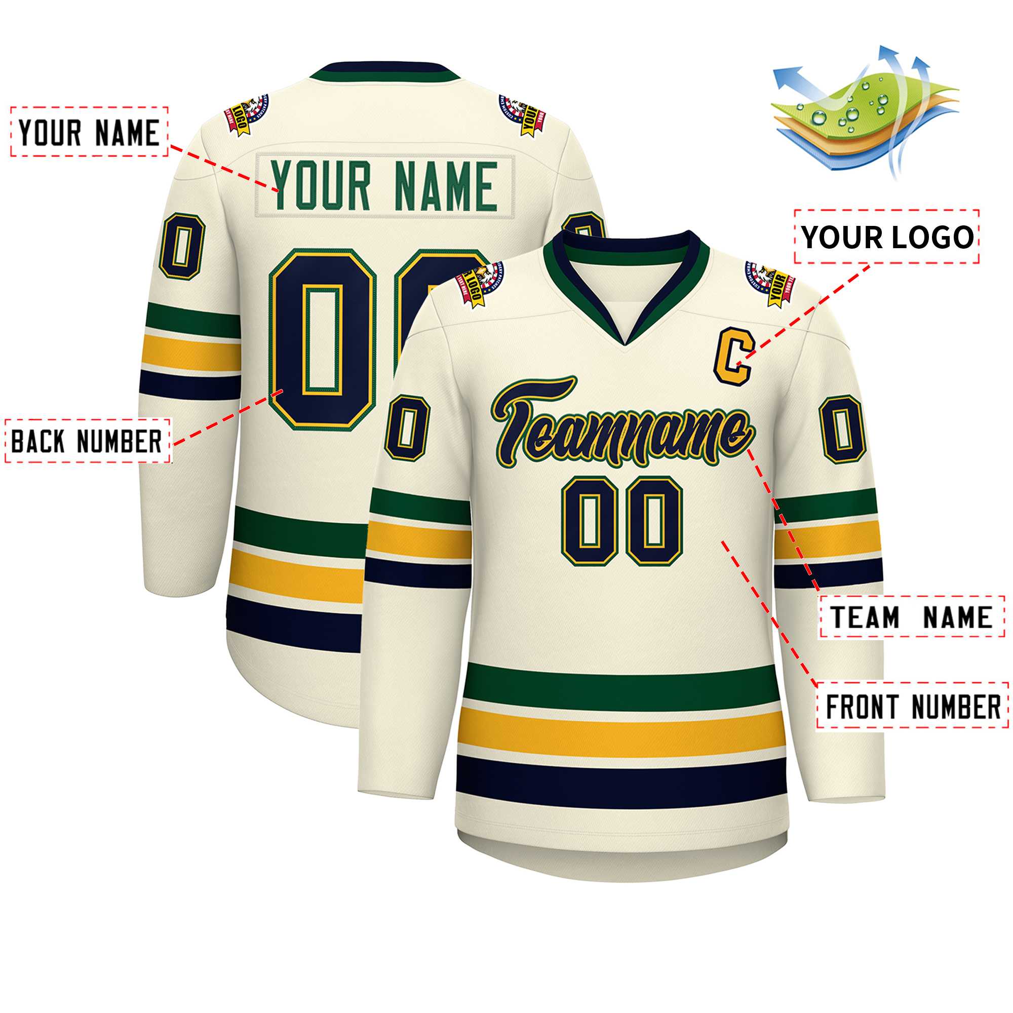 Custom Khaki Navy Gold-Green Classic Style Hockey Jersey | KXKSHOP